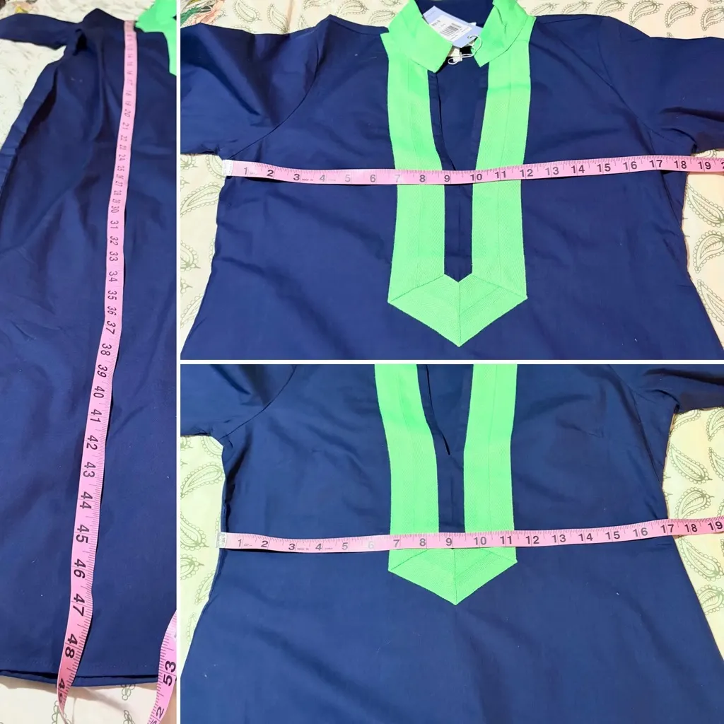 Sail to Sable Navy Green Nautical Cotton Signature Caftan Midi Dress S NWT - Image 10