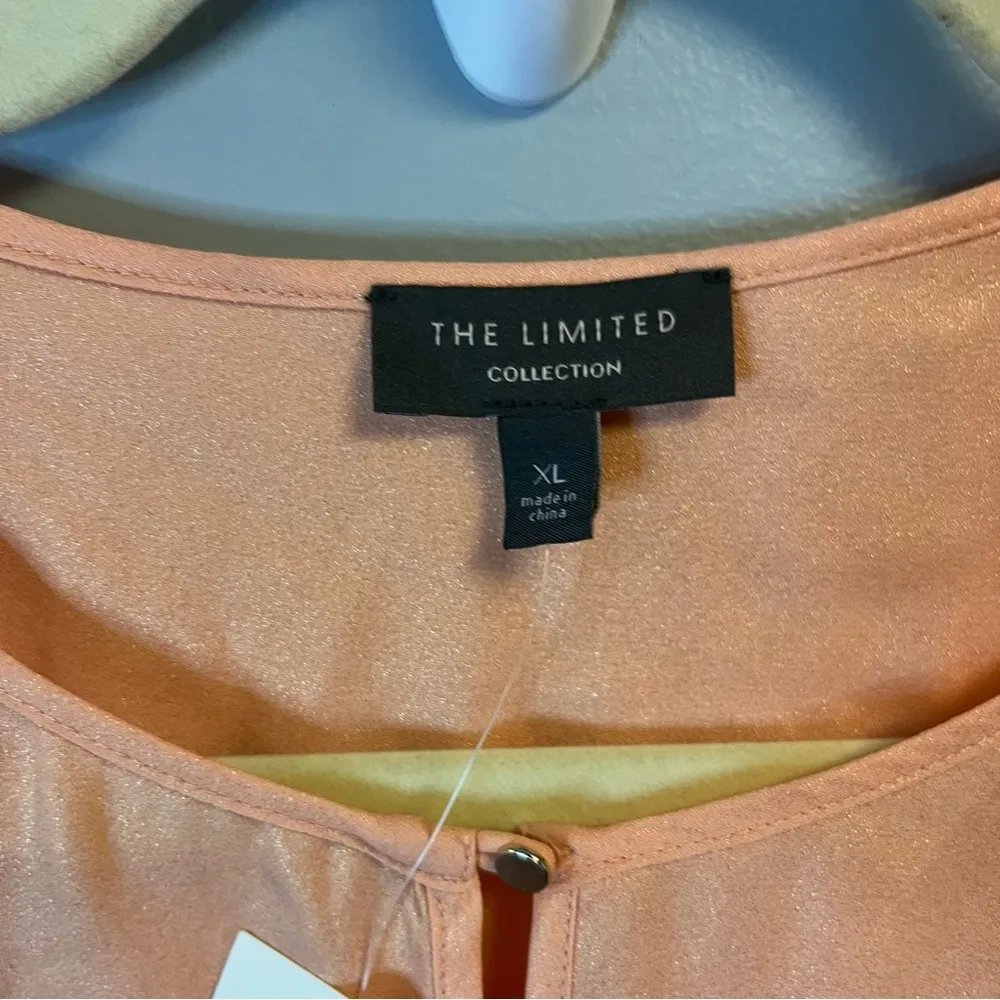 The Limited Blouse Gold Foil Sparkle on Pink Keyhole Neck Tie Wrist Top XL NWT - Image 4