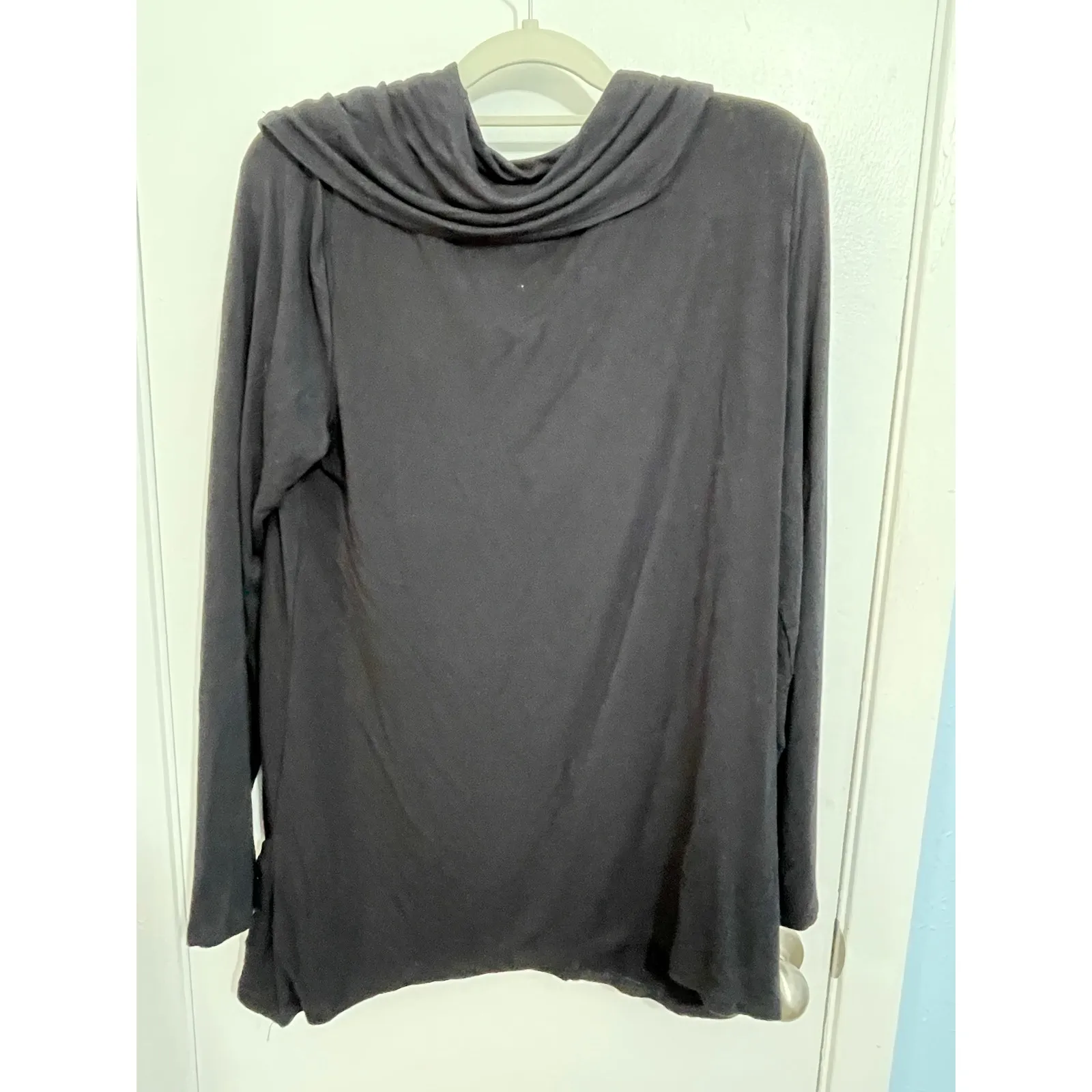 Nomadic Traders Tunic Sweater Large Black Cowl Neck Minimalist Lagenlook Cozy - Image 4