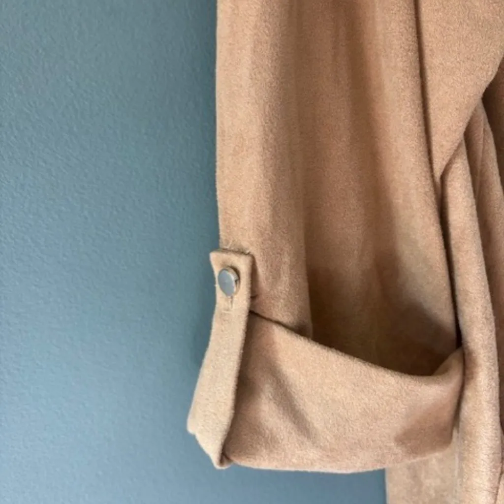 Wonderly Top Womens 1X Beige Tan Roll Tab Faux Suede V Neck Button Tunic Stretch - Image 3