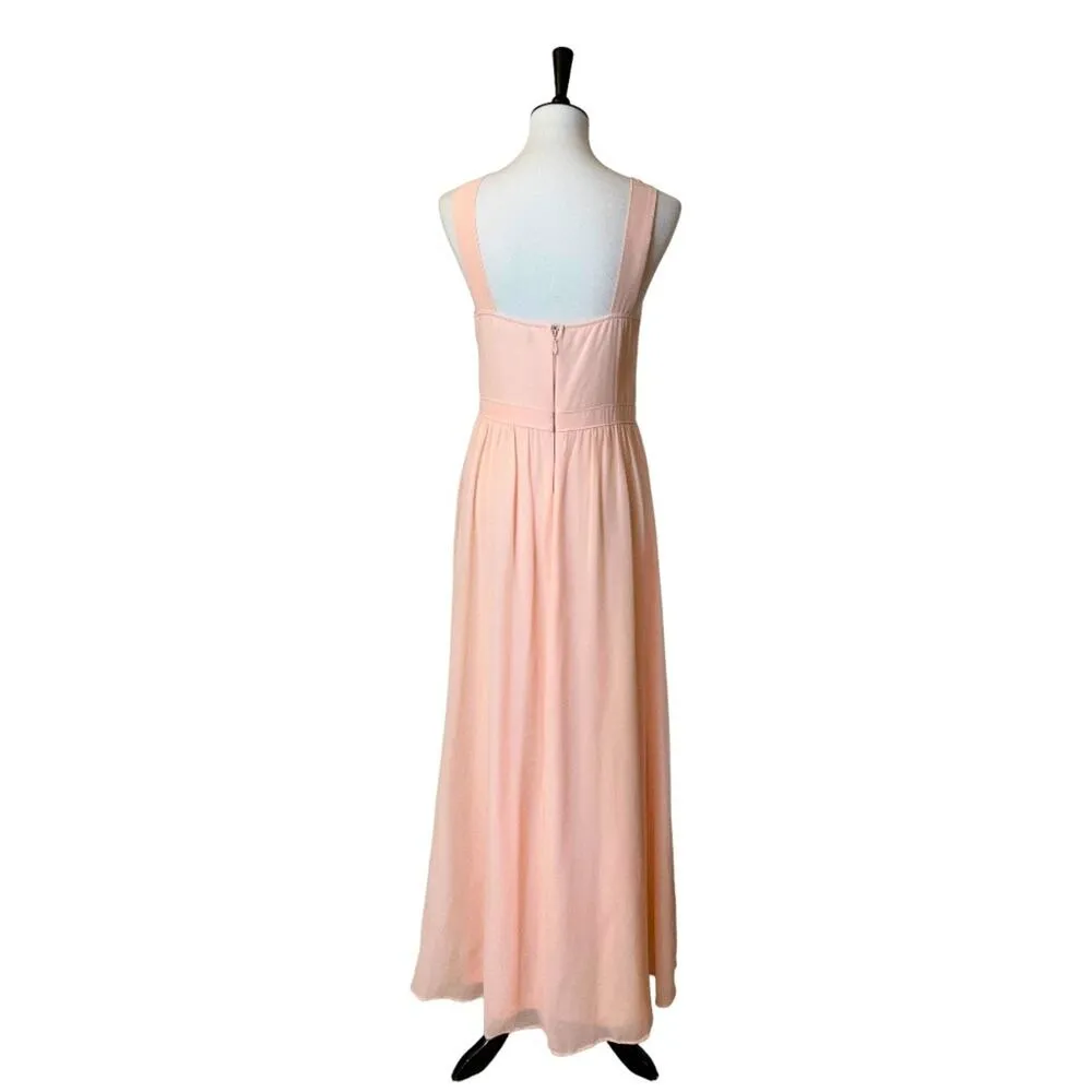 Lulu’s Evening Gown Halter Neck Maxi Sleeveless Chiffon Peach Pink Women’s Large - Image 5