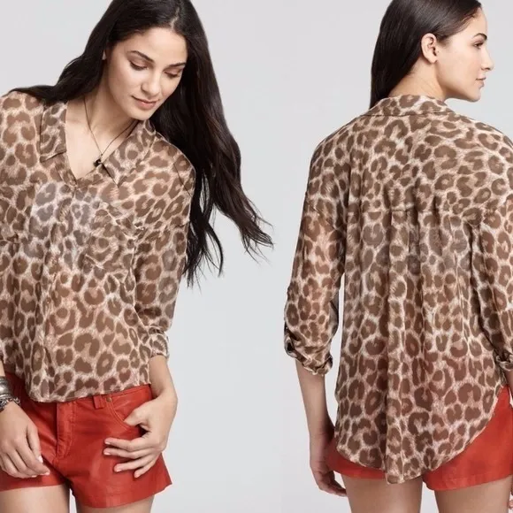 Free People Sheer Leopard Print Button Down Blouse - Image 2