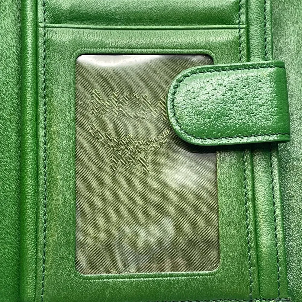 MCM  Green Leather Trifold Wallet with ID - Preowned - Image 8
