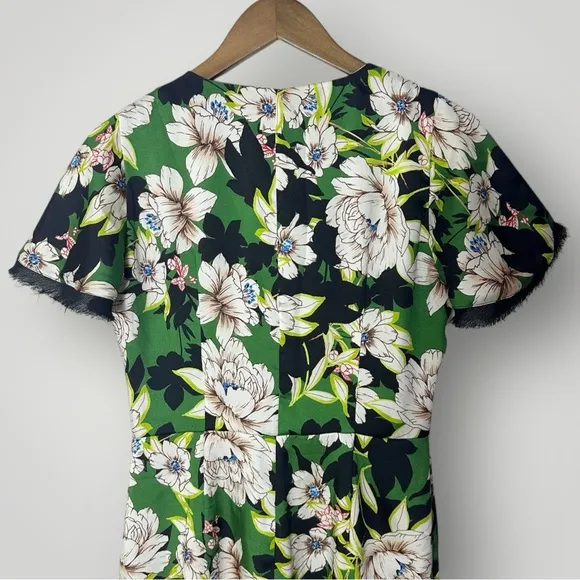 Le Superbe Gardenia Floral Midi‎ Dress Size 4 Green Black Tie Front Slit - Image 11