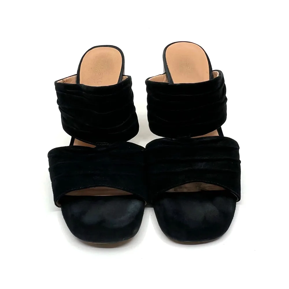 Halston Heritage Kiera Black Suede Block Heel Sandals 8 US - Image 5