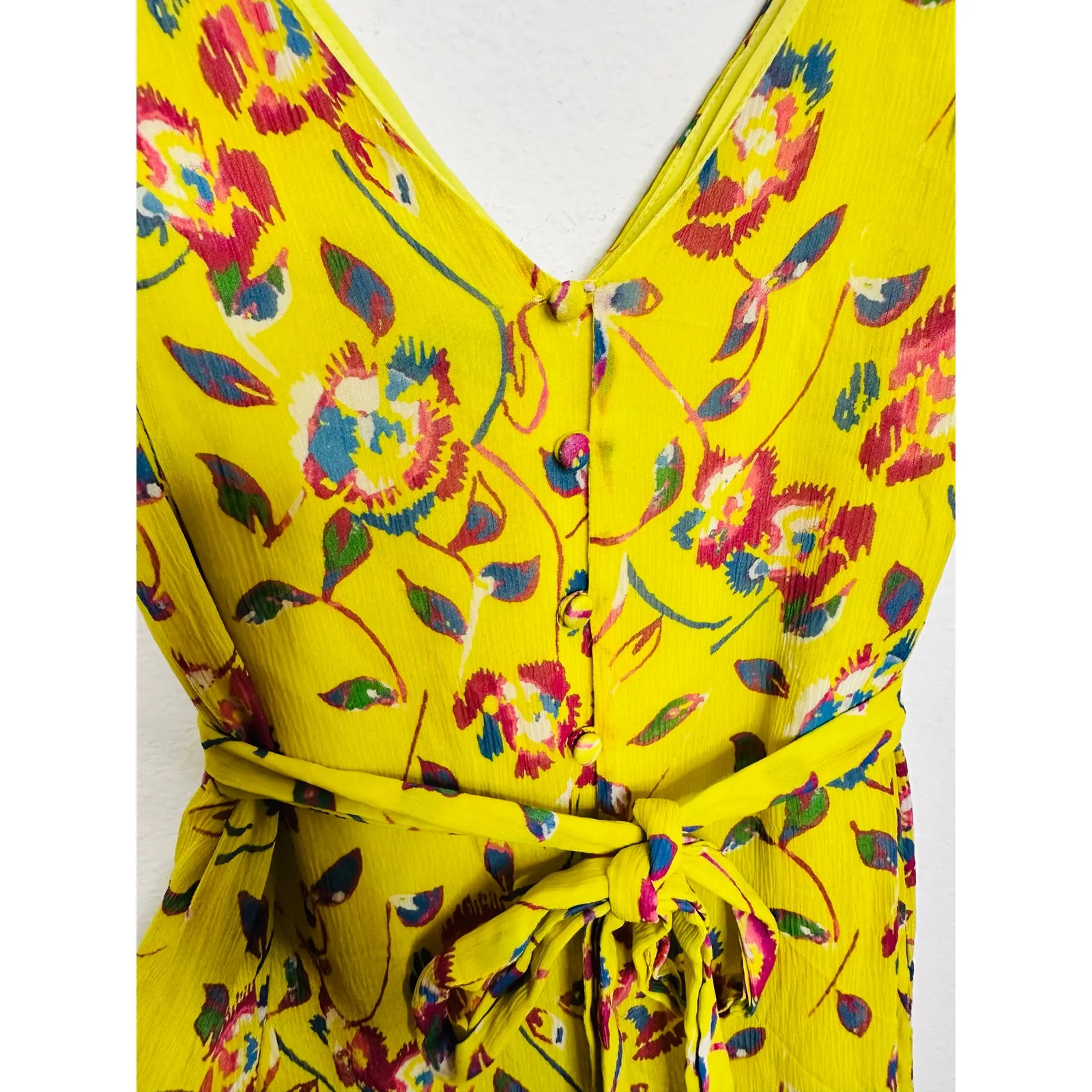 TANYA TAYLOR Yellow Navy Floral Pleated Printed 100% Silk Garden Everly Dress 2 - Image 12
