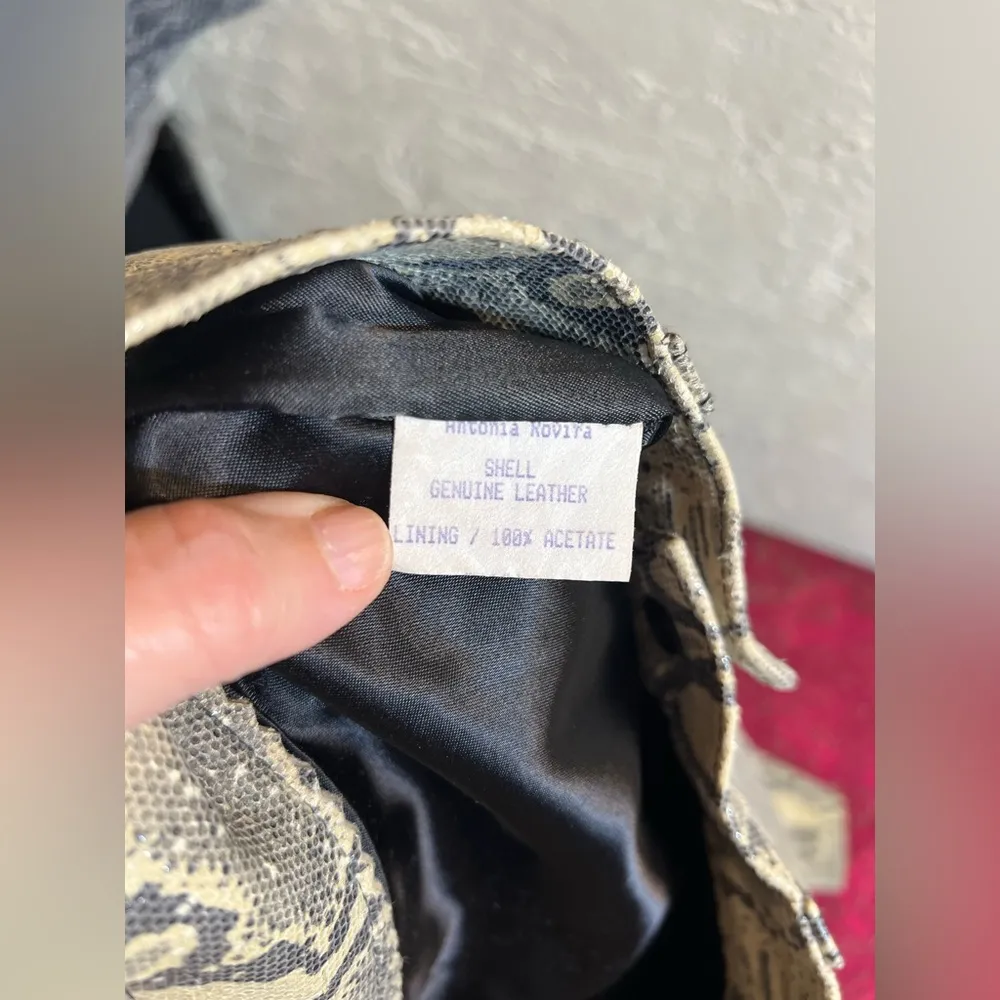 Leather pants: genuine leather, python print, black, grey and cream by Swann Gray Size undefined - Image 9