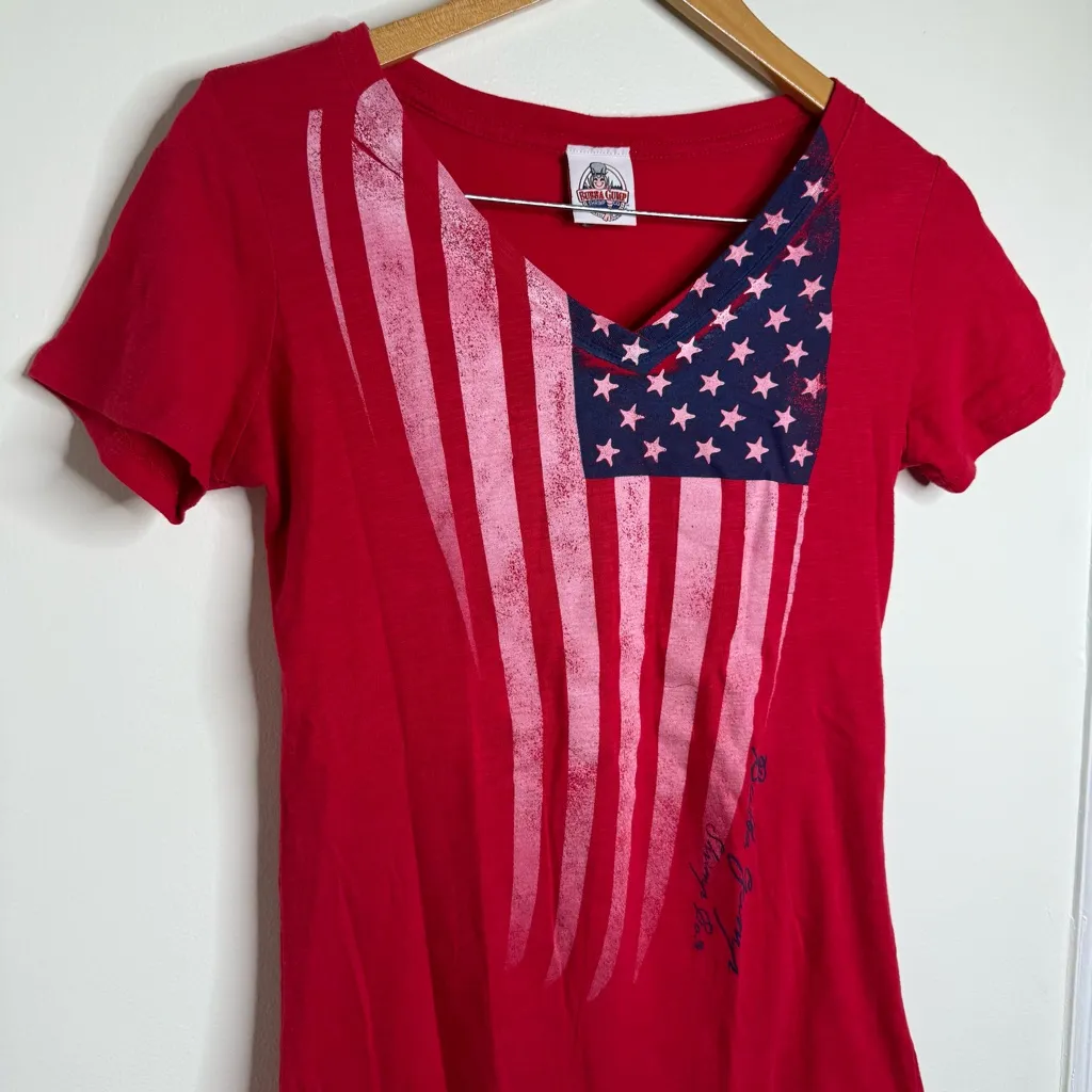 Bubba Gump Shimp Co Flag V Neck T Shirt Red Snug Fit Medium Short Sleeve - Image 3