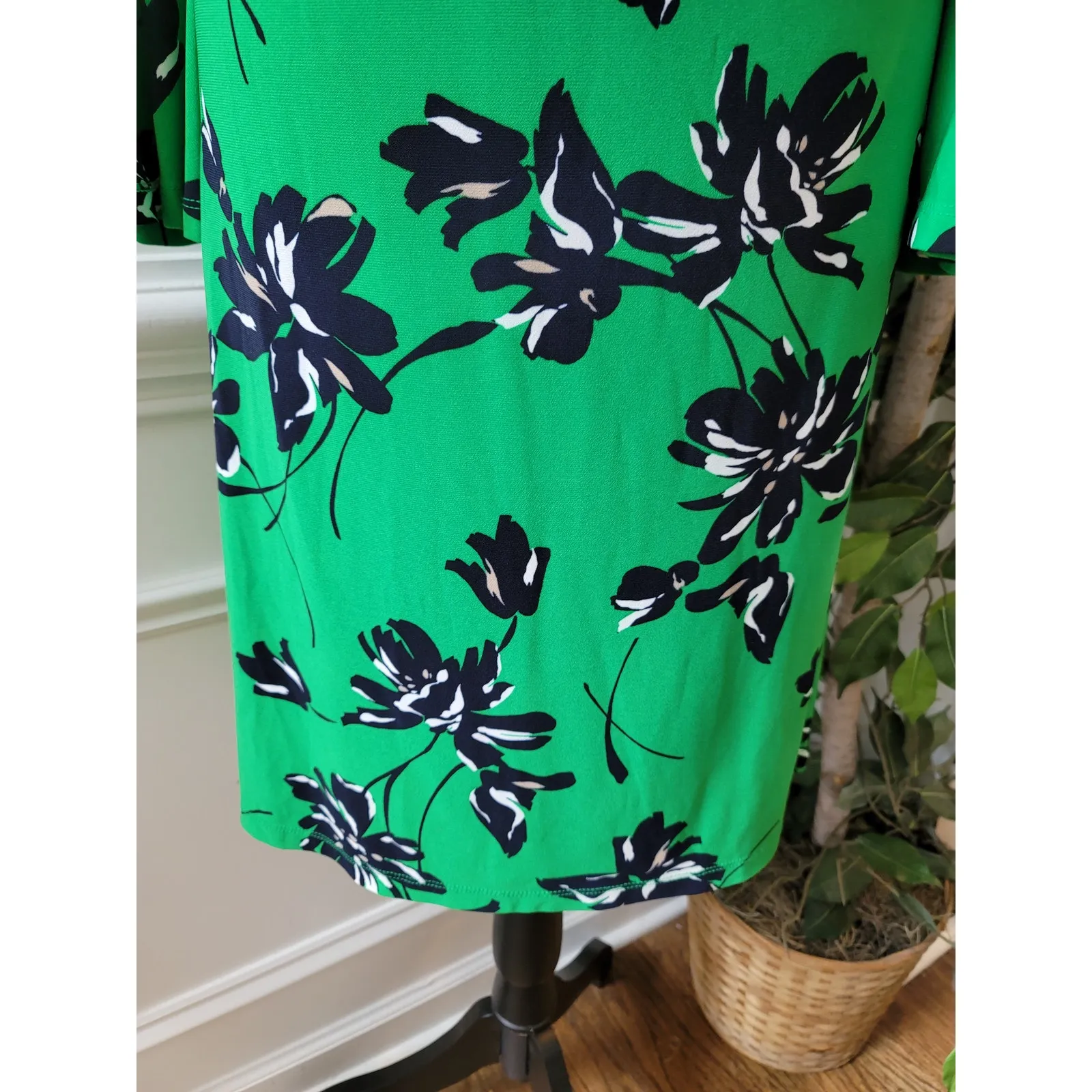 Tommy Hilfiger Dress Womens Small Green Floral Print 3/4 Sleeve Casual Chic - Image 7