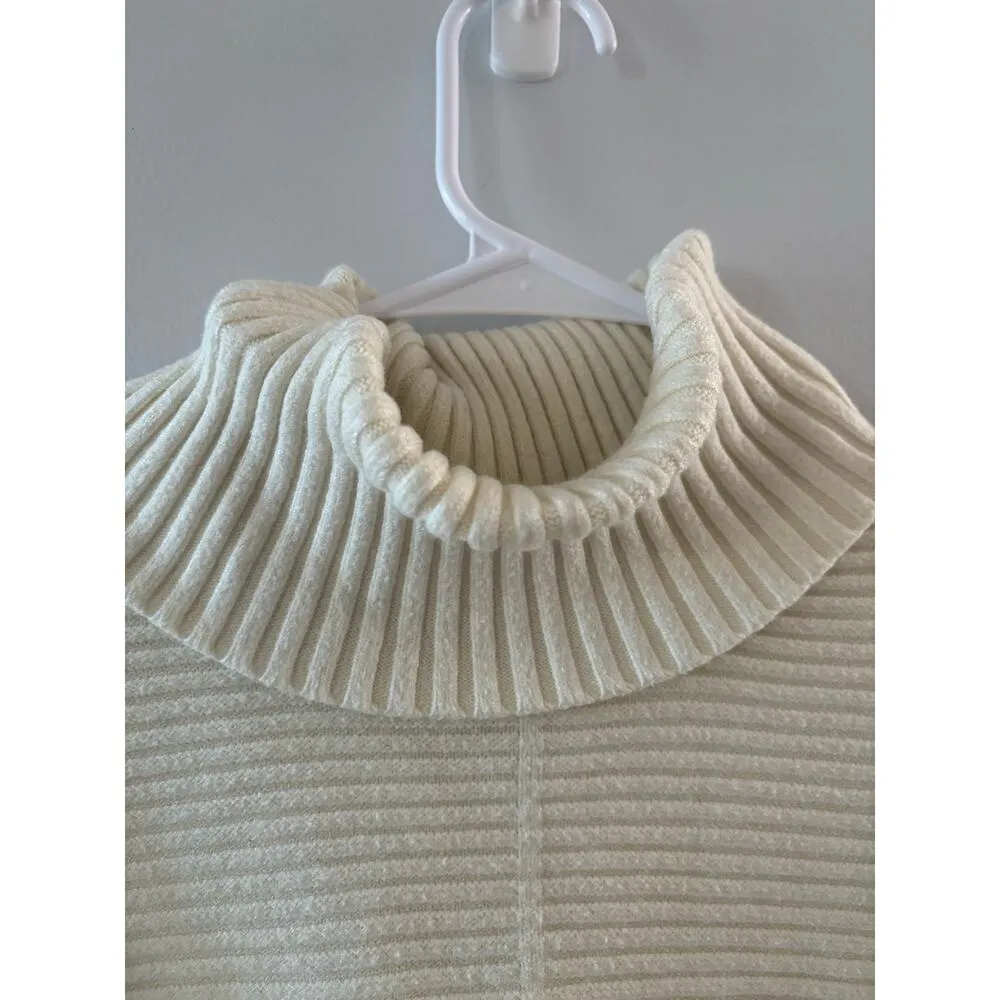 Lillusory Sweater Women's Large Cream Turtleneck Chunky Ribbed Drop Shoulder - Image 3