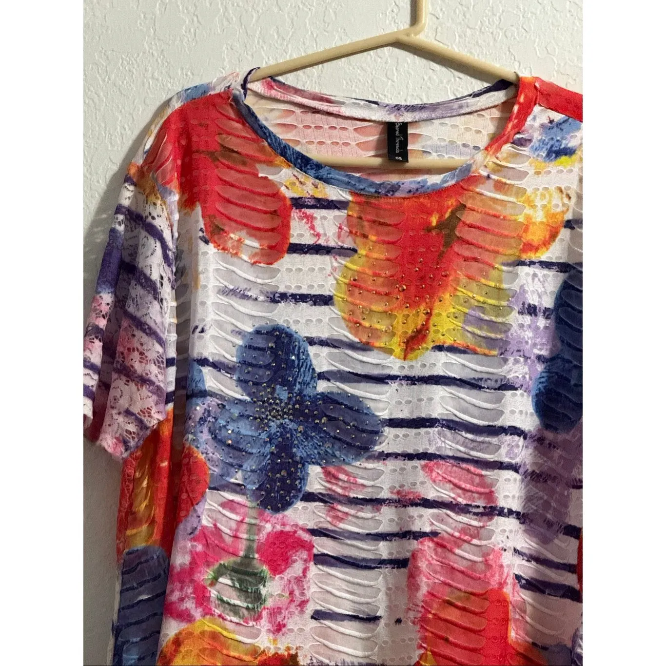 Sacred Threads Womens one size Patchwork Blouse Top Boho Hippie Floral Colorful - Image 2