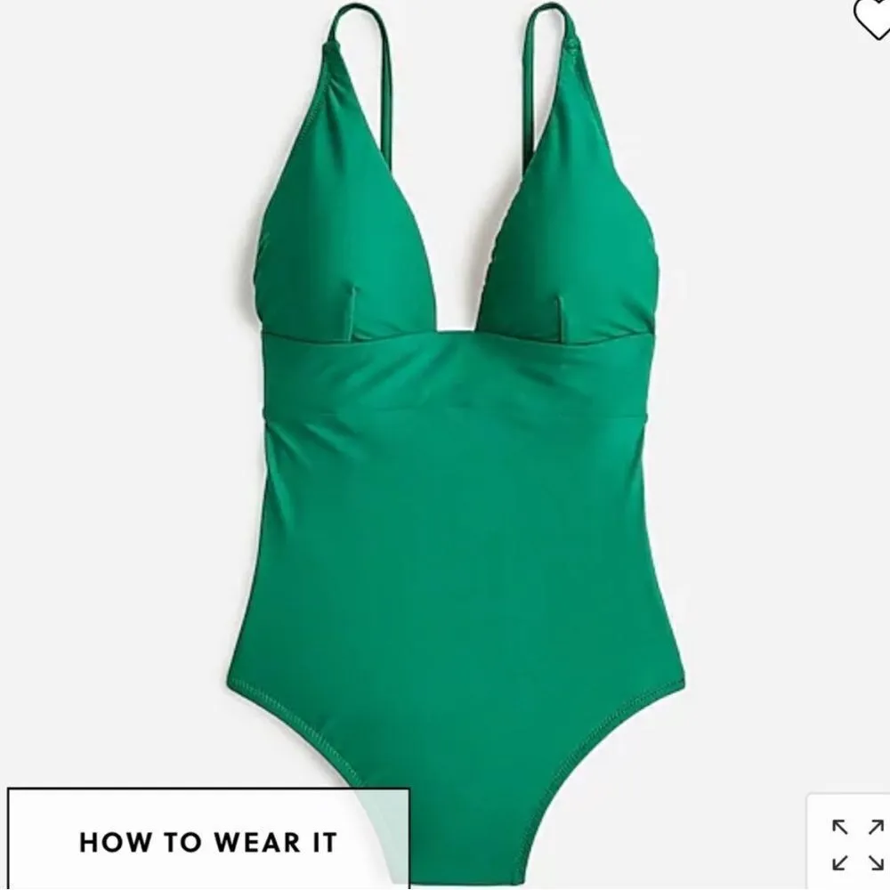 NWT J. Crew Plunge Deep V French One-Piece Swimsuit Jungle Green- Size 16 - Image 2