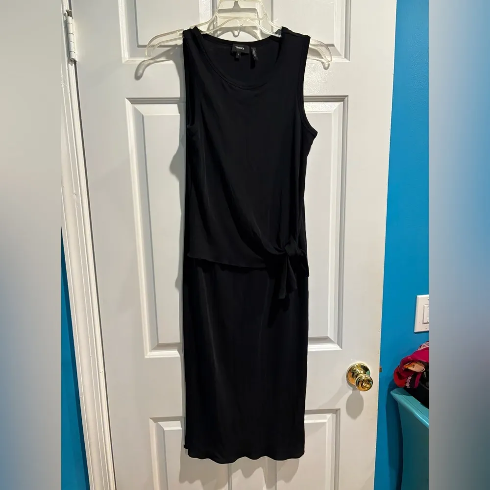 Theory Dorotea knit   side tie column tank dress sz S black midi - Image 3