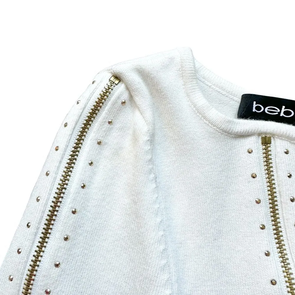 🔃Bebe White Long Sleeve Zipper Accent Mini Sweater Dress - Image 9