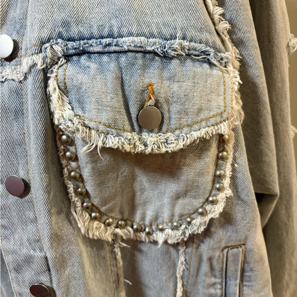 POL distressed denim jacket American flag patriotic sequence Americana S M L - Image 3