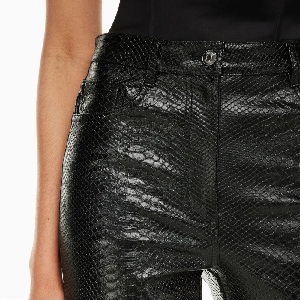 NWT Aritzia Wilfred Melina Black Python Snakeskin Faux Leather Straight Leg Pant - Image 3