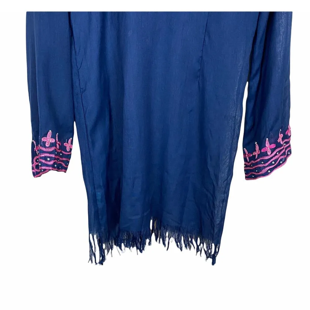 Letarte Handmade Rhinestone Blue Pink Swim Cover Up Size Small - Image 9