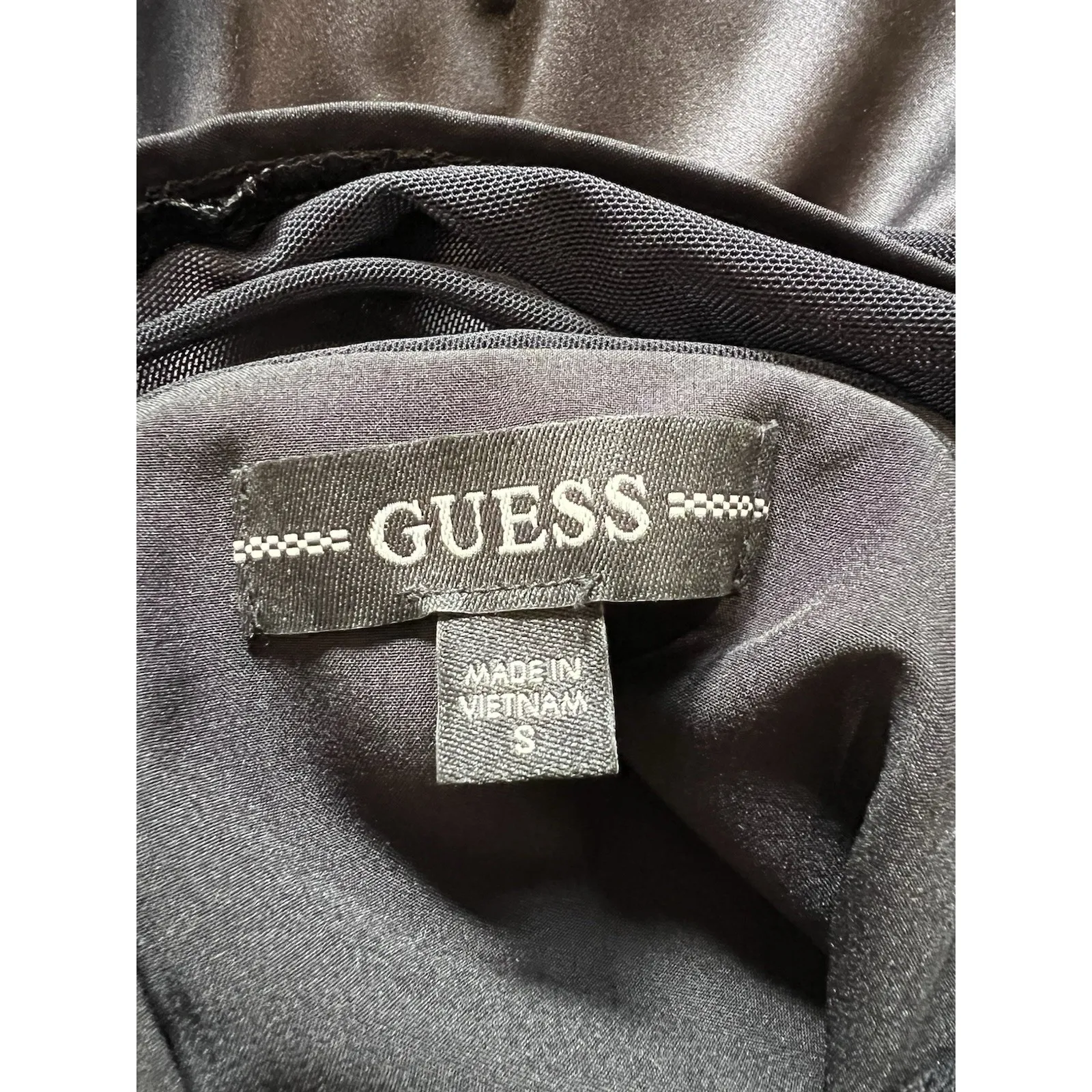 Guess Black Satin Mesh Bodycon Dress Whimsigoth Sexy Club Contemporary GNO - Image 4