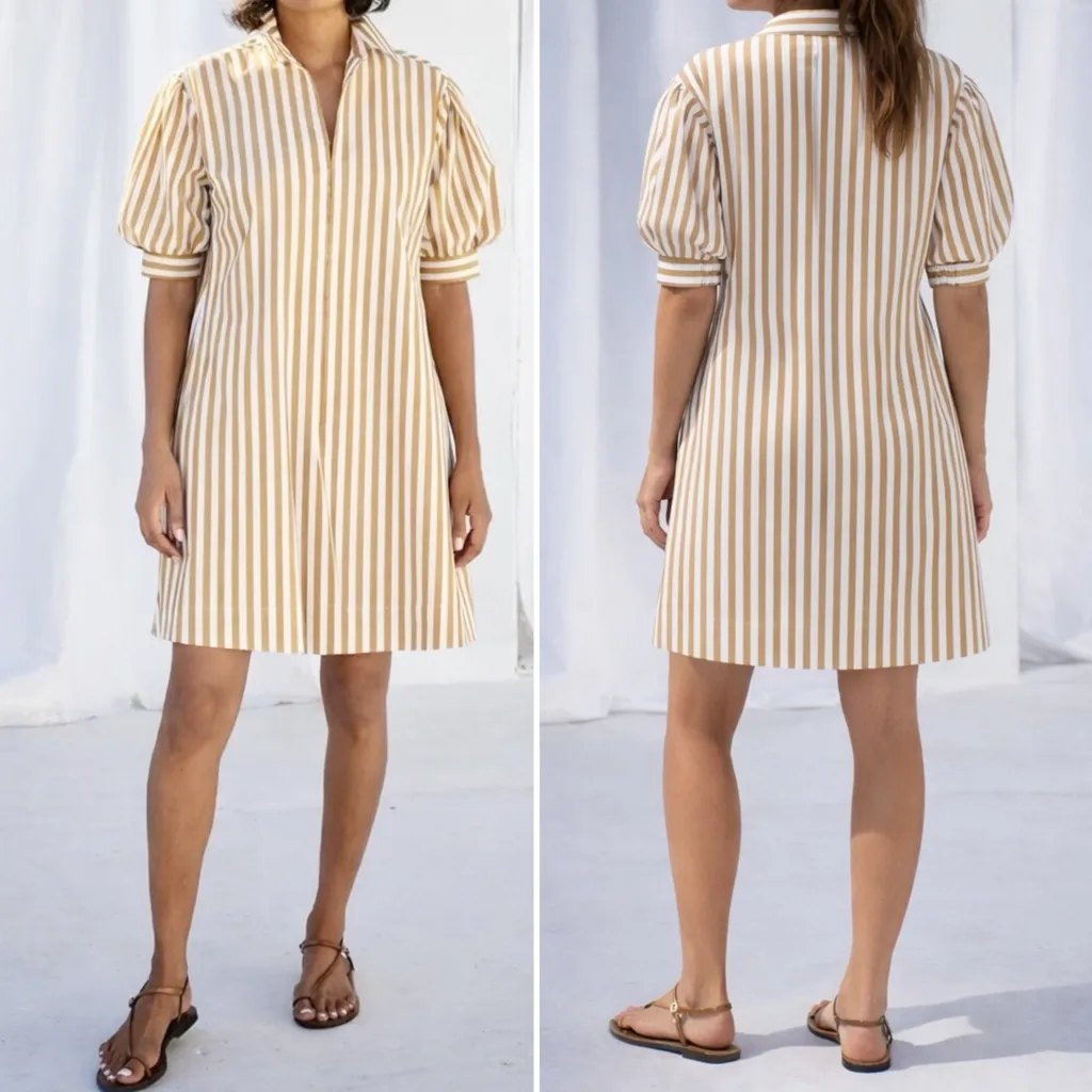 AYR Solstice Striped Shirt Dress Baguette White Puff Sleeve Cotton Size Small - Image 13