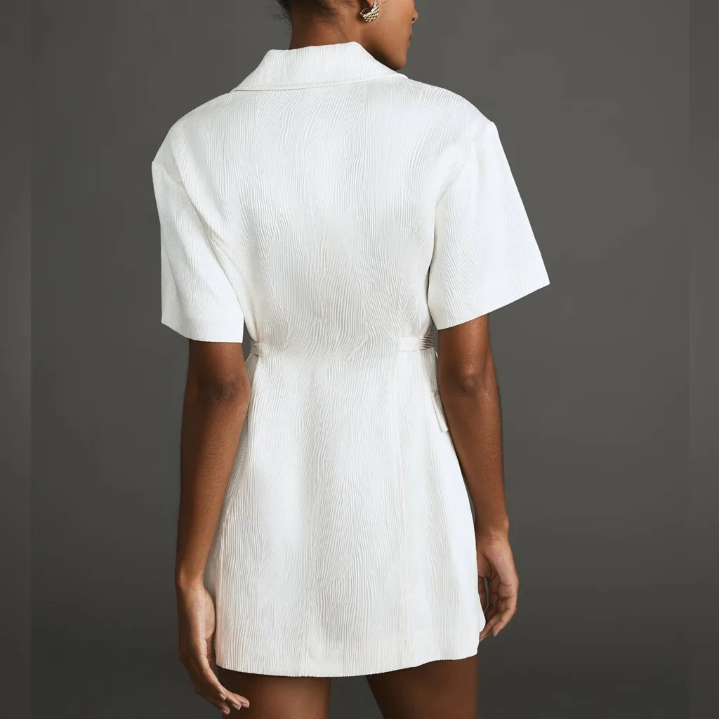 Anthropologie‎ 4SI3NNA Lorenzo Short-Sleeve Belted Blazer Dress in White Size XS - Image 3