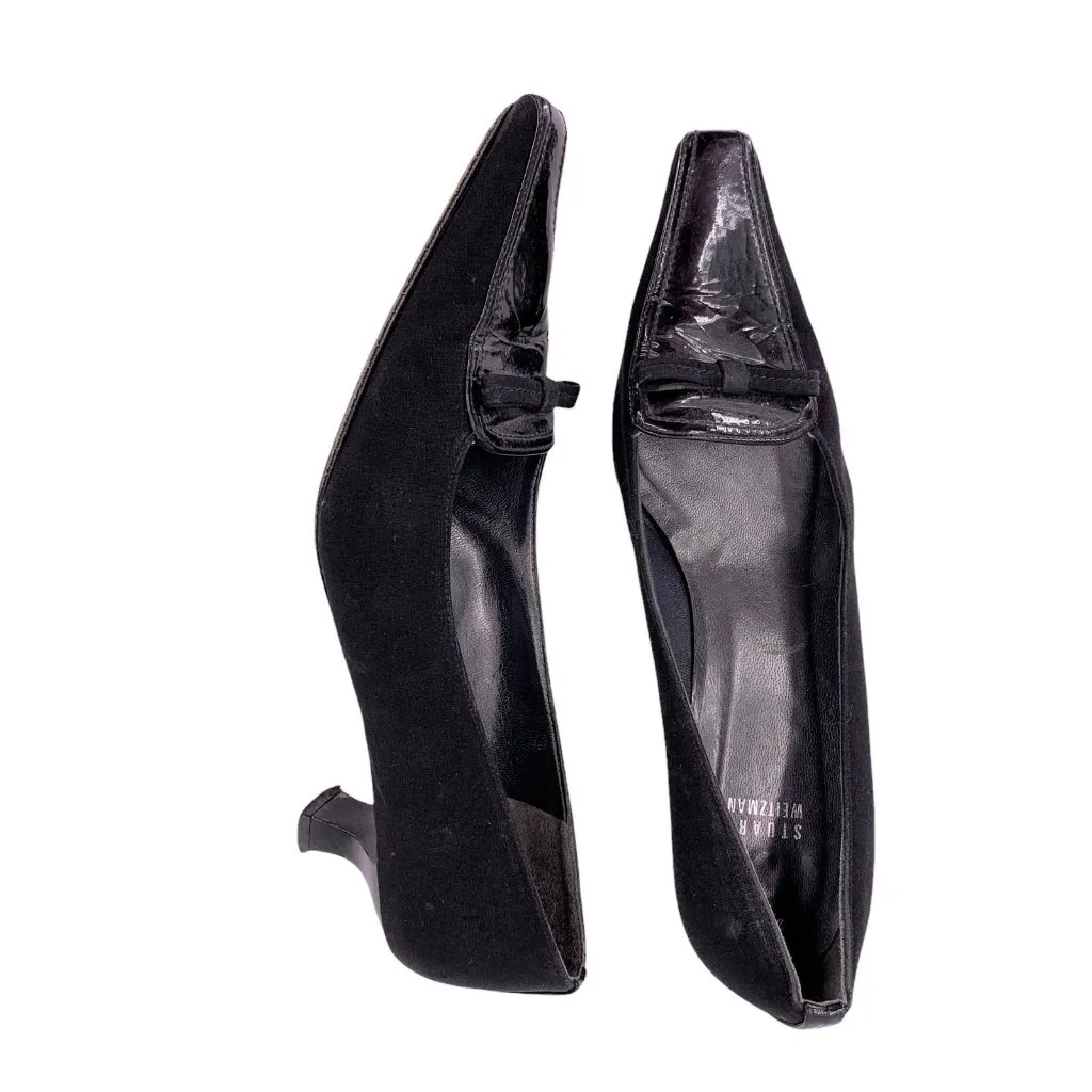 STUART WEITZMAN Black Patent Leather and Fabric Square Toe Pumps Size 8.5 Y2K - Image 4