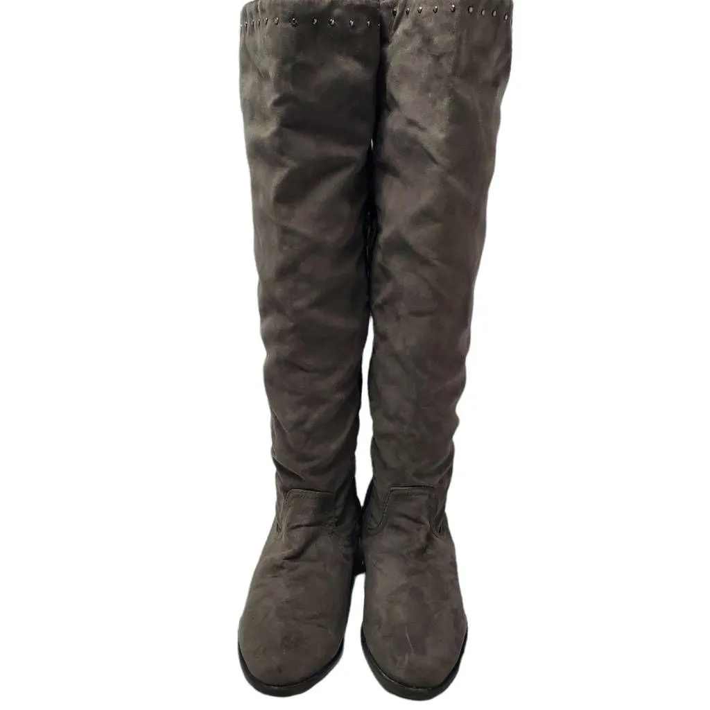 Lime Light Joaquin Faux Suede Studded Knee High Tall Gray Riding Boots Size 9 Brown - Image 7