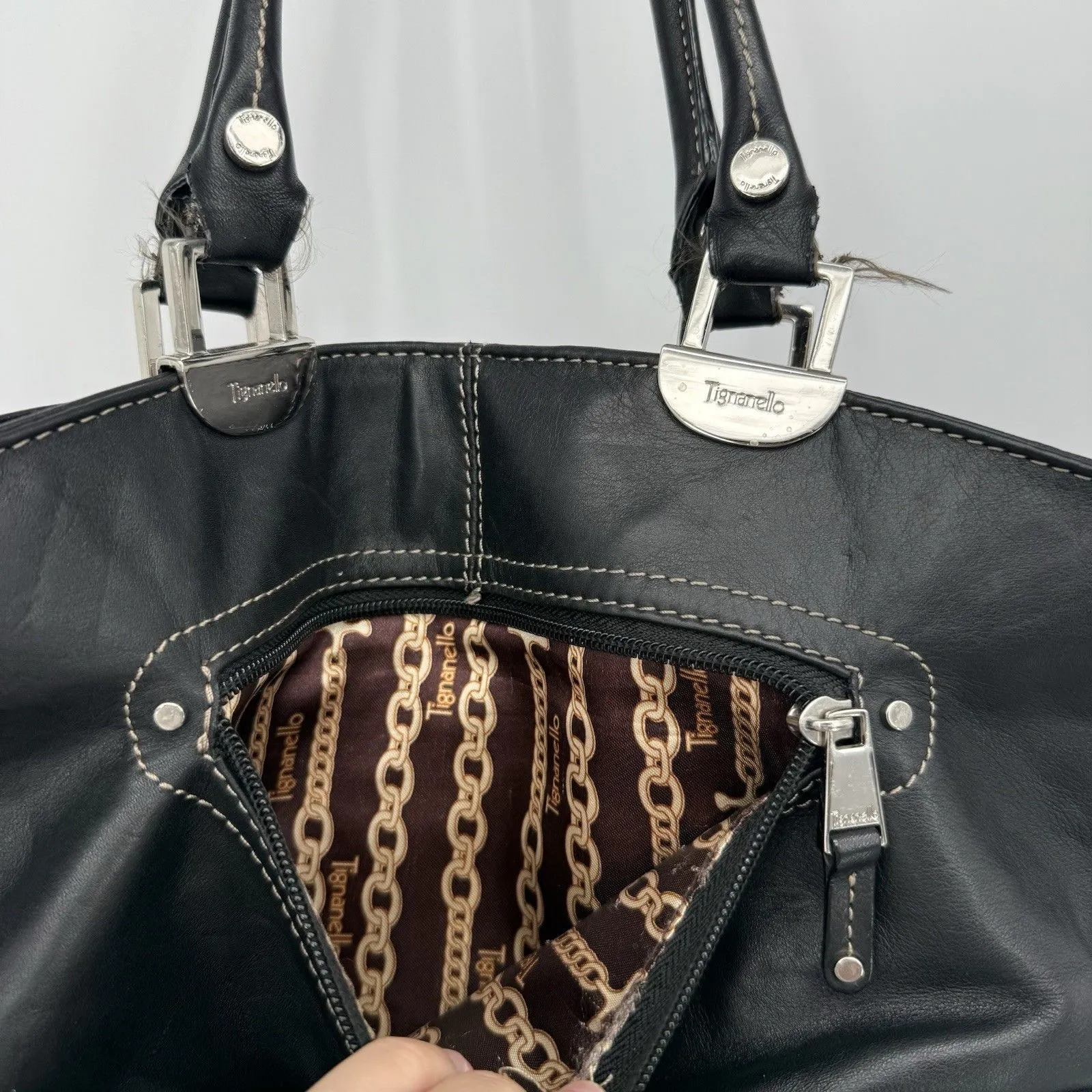 Tiganello Black Leather Shoulder Bag Classic Purse - Image 7