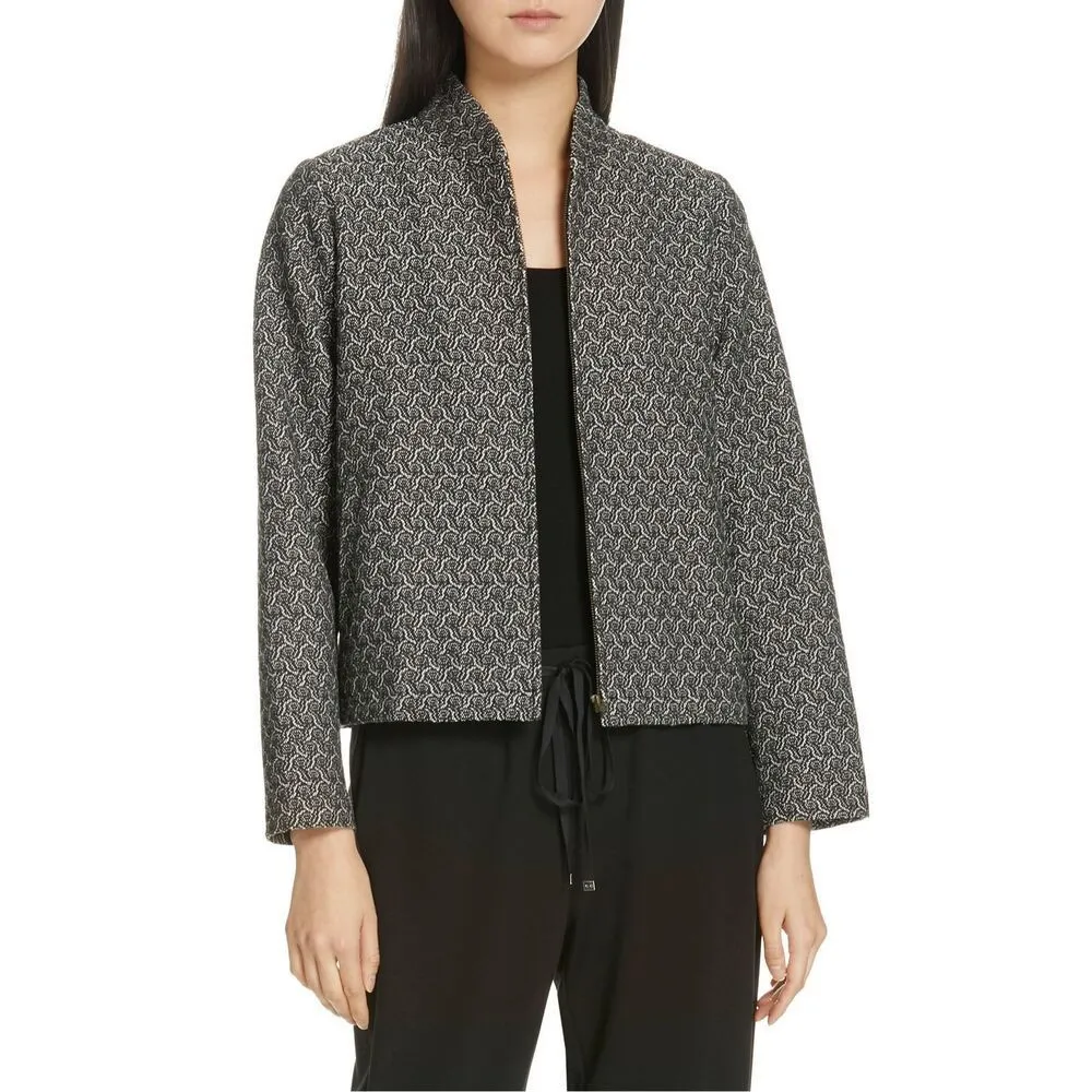 Eileen Fisher Jacquard Flight Jacket Womens XL Black Bone Full Zip #422 - Image 12