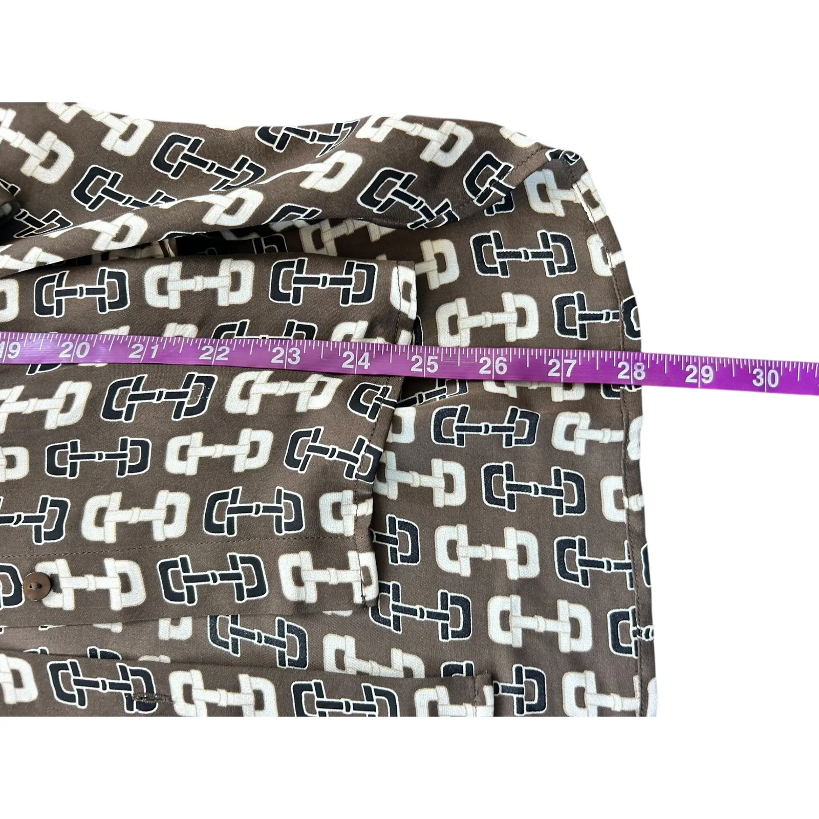 LAGENCE Silk Geometric Print Button Down Shirt Top Womens Brown White - Image 3