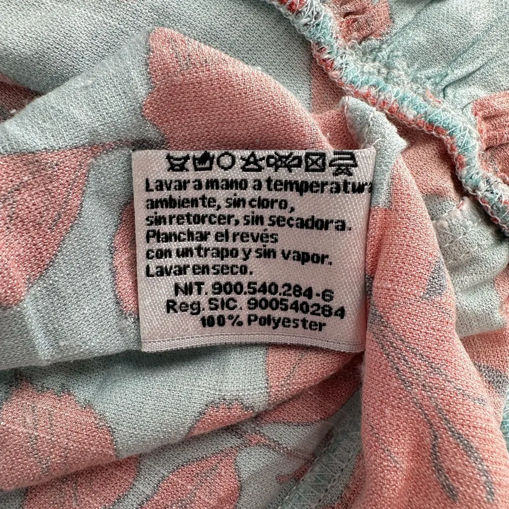 Lobo Rosa Botones Floral Print Dress size Medium Short Sleeves Tiered Midi Blue - Image 12