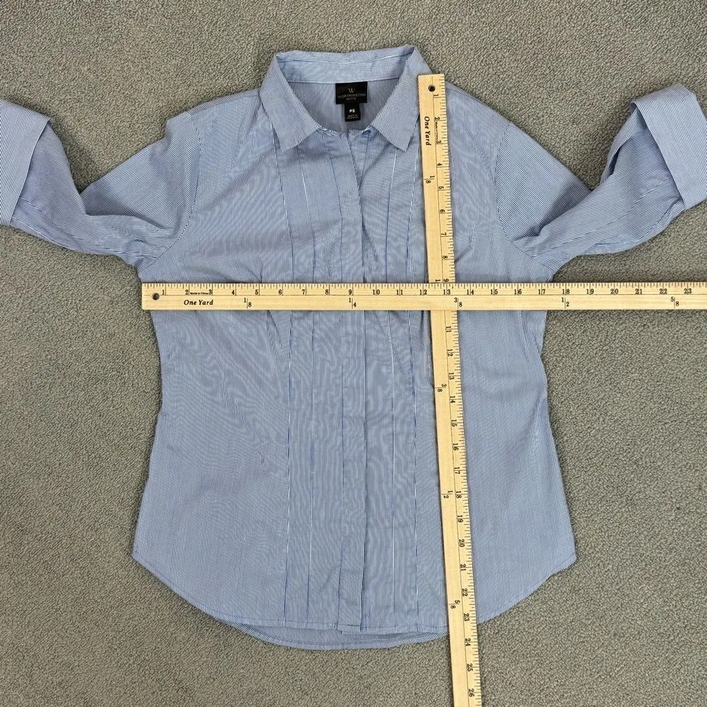 Worthington Petite Striped Faux Pleat Button Front Shirt‎ Blue White Small - Image 11