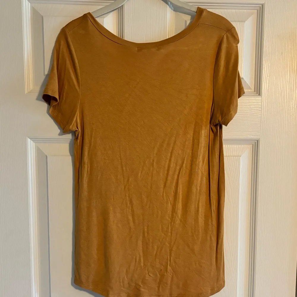 Mustard Yellow V Neck Flowy Tee - Image 2