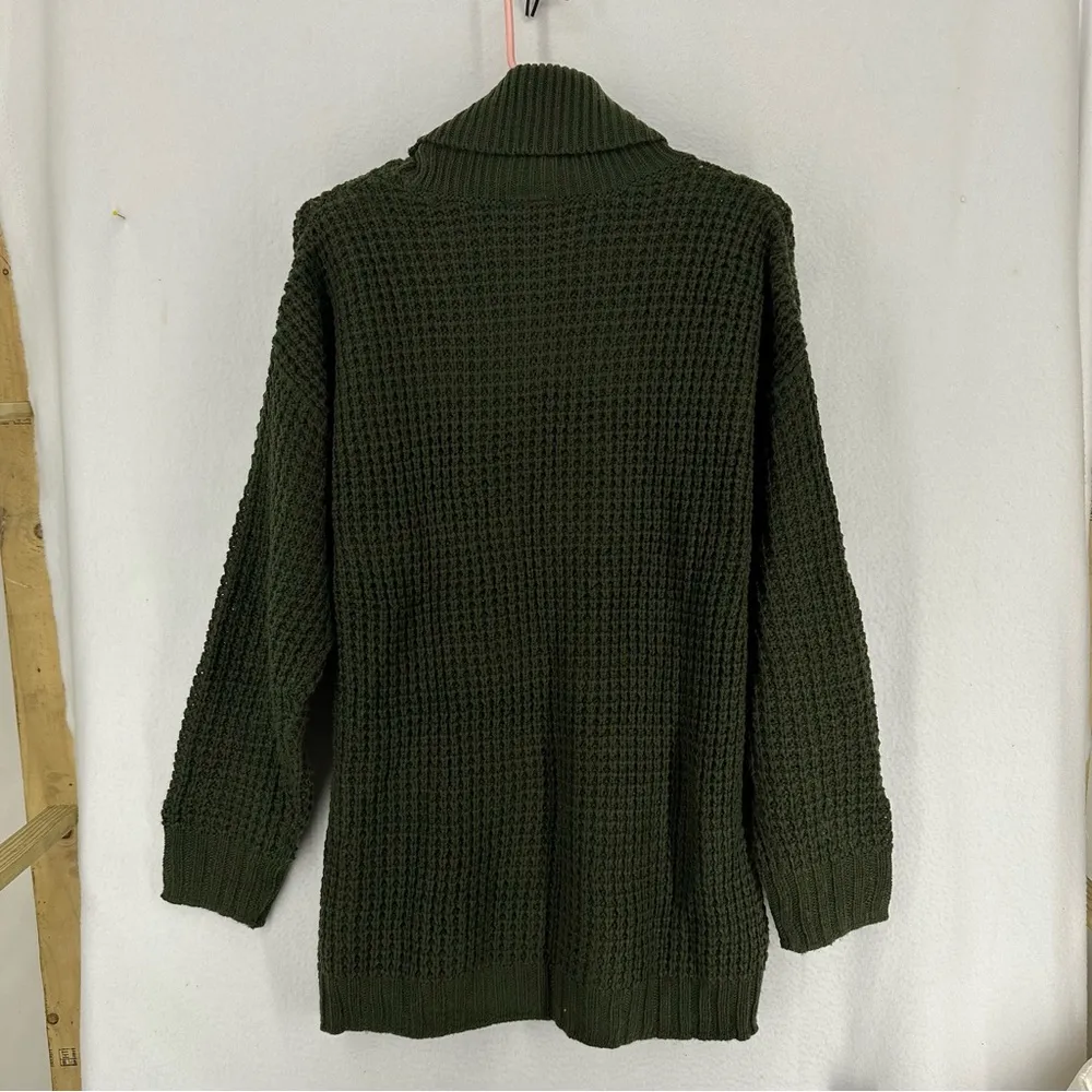 Divided Turtle Neck Pullover Sweater Waffle Knit Women’s Small Green - Image 6