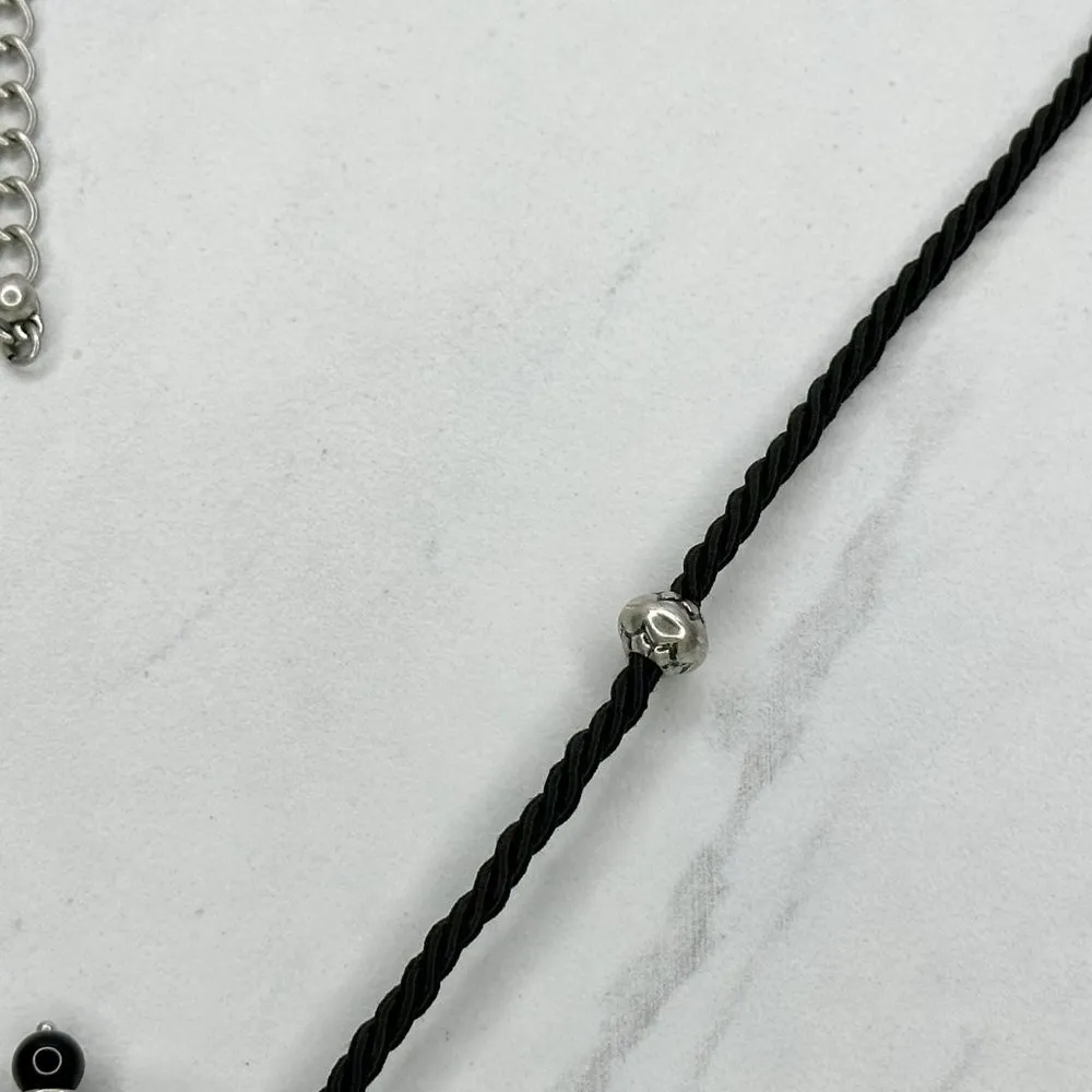 Chico's Black Rope with Floral Silver Tone Tassel Pendant Necklace - Image 7