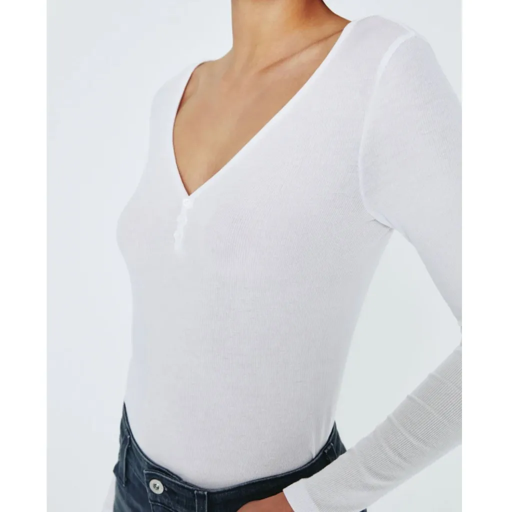Adriano Goldschmied Anita Henley Top True White Thermal Long Sleeve Women's S - Image 2
