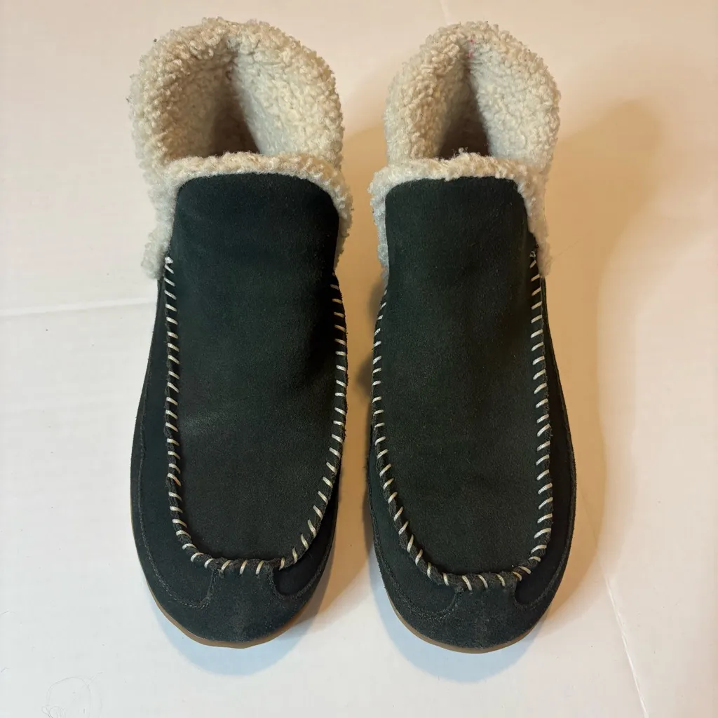 Blondo Women’s Green Suede Leather Booties Faux Fur Lining Waterproof Size 7 - Image 2