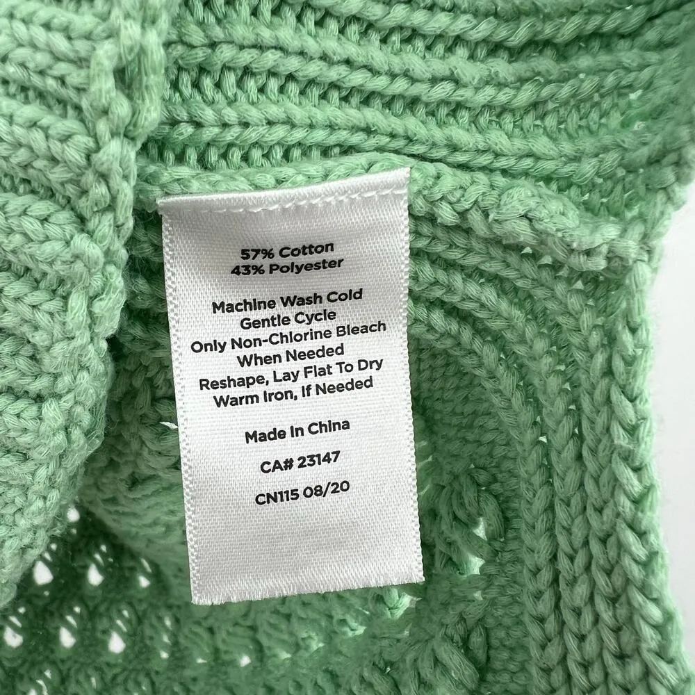 TALBOTS Women's OPEN STITCH knit pullover green long sleeve SWEATER size medium - Image 7