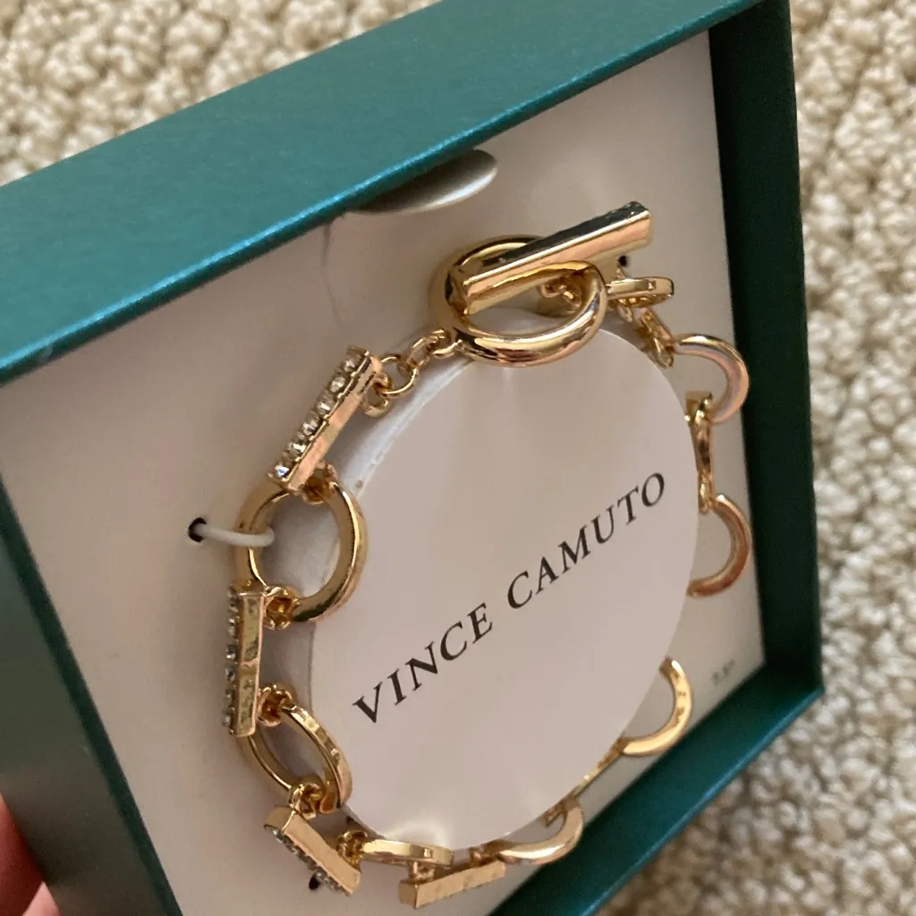 NEW Vince Camuto Chain Link Bracelet Pave 14kt Gold Plated Size 7.5” NIB - Image 5