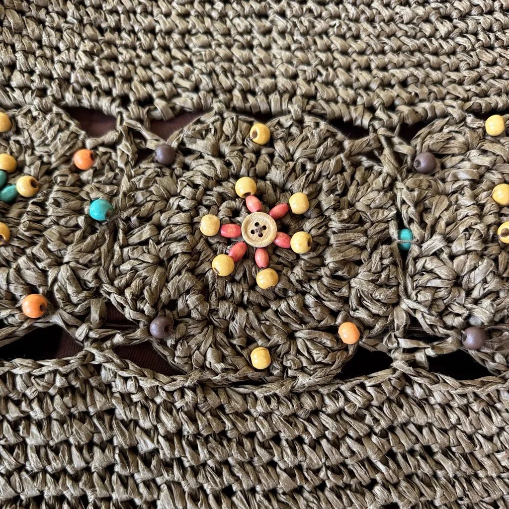 Vintage St. John’s Bay Taupe Tan Raffia Beaded Shoulder Bag Purse - Image 3