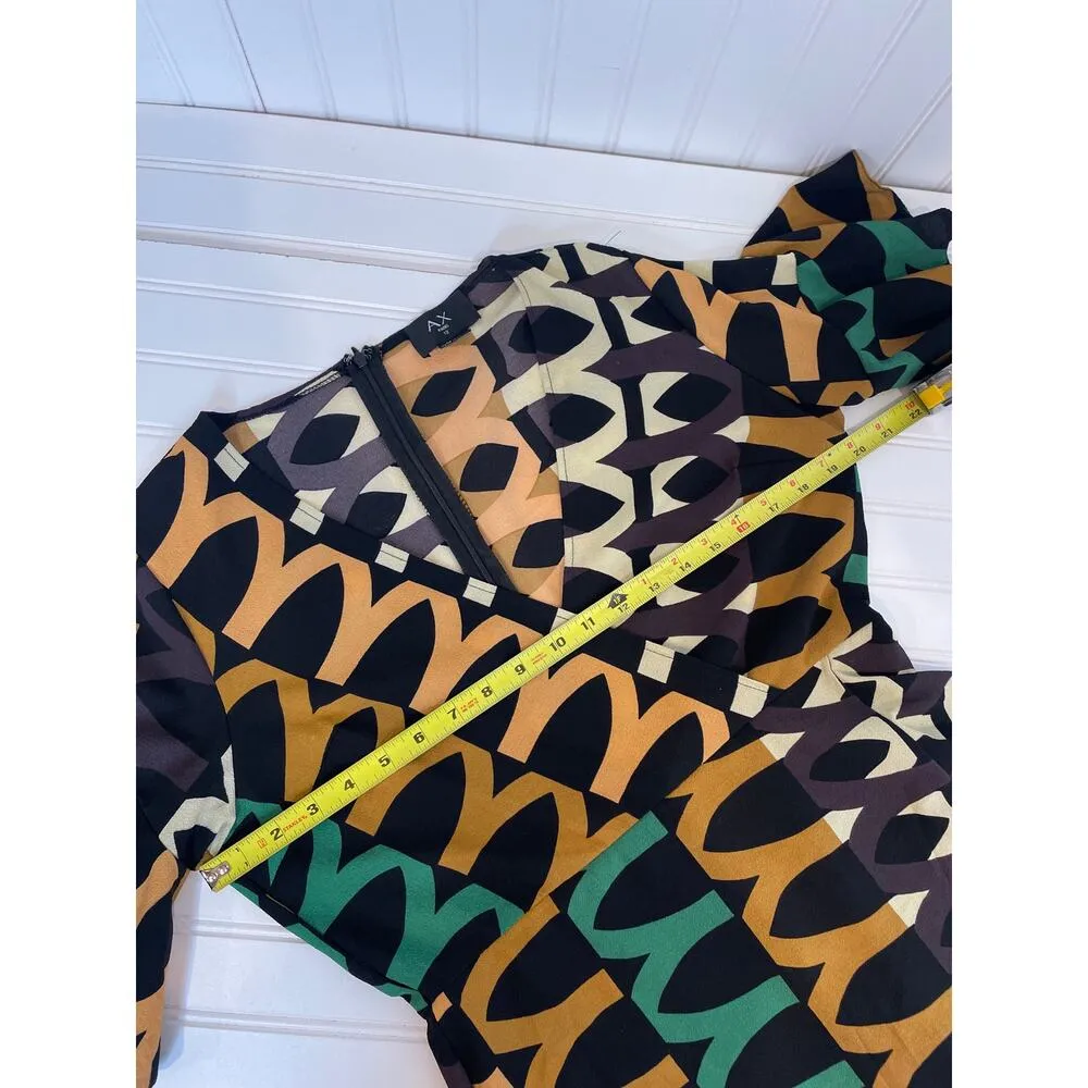 AX Paris Green Black Green Aztec Printed Day Mini Wrap Dress Ruffled Size S - Image 6