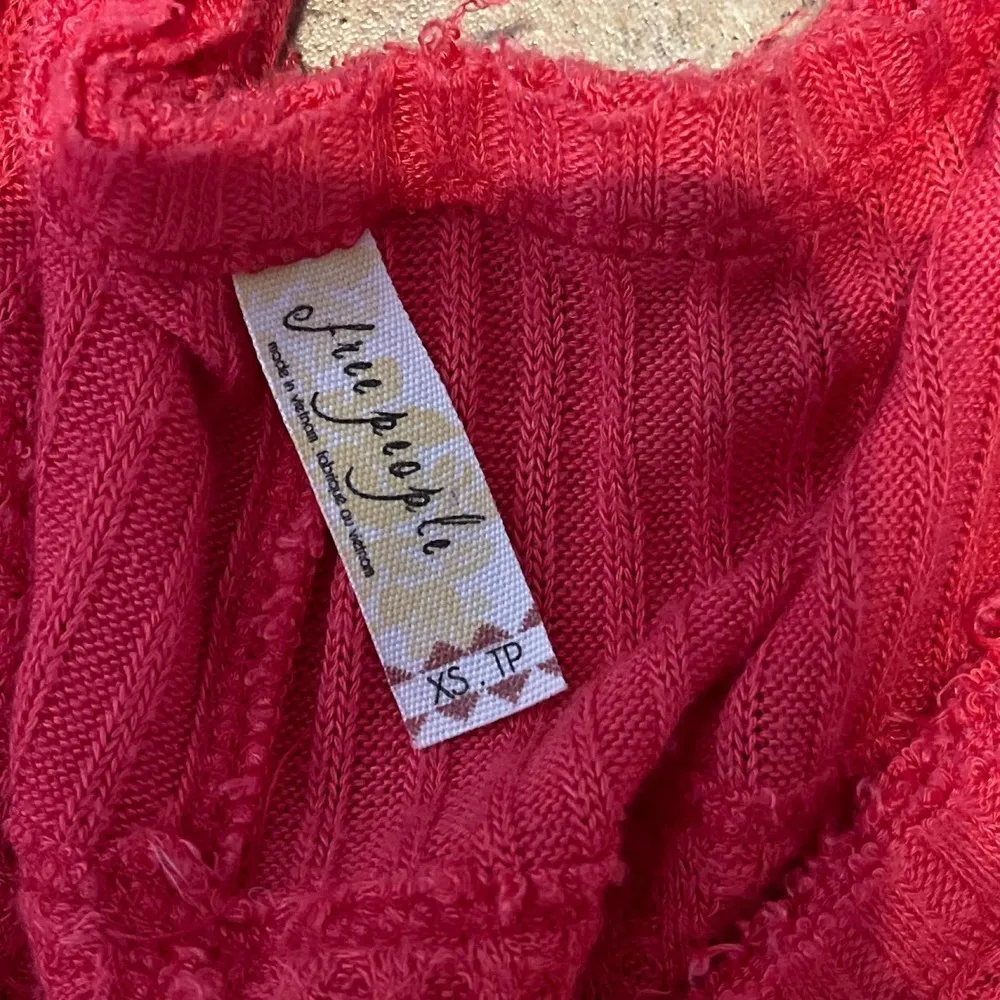 Free people, oversized, waffle Henley, high, low, raw edges top - Image 5