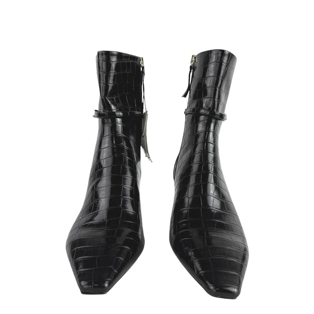 NEW Zara Black Croc Leather Buckle Pointed Toe Heeled Ankle Boots Size 41/US 10 - Image 2