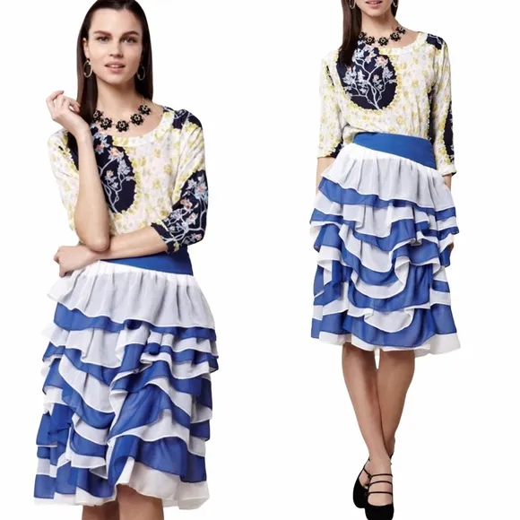 HTF: Anthropologie x Chris Benz Capsule Collab ❃ Carmen Tiered Skirt ❃ Cobalt ❃ - Image 2