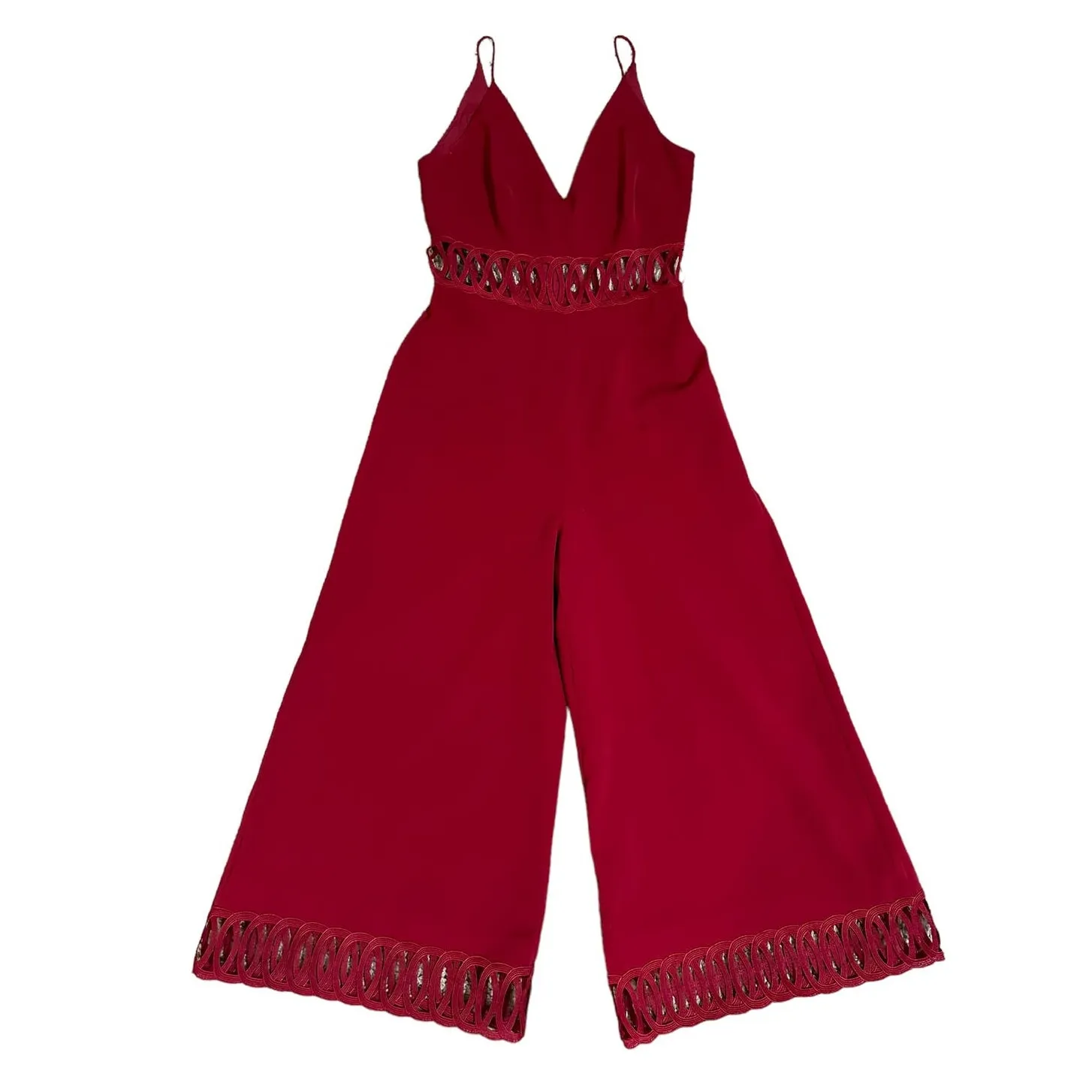 Keepsake  Jumpsuit Holiday Cherry Red Cut Out Waist Spaghetti Strap - Image 8