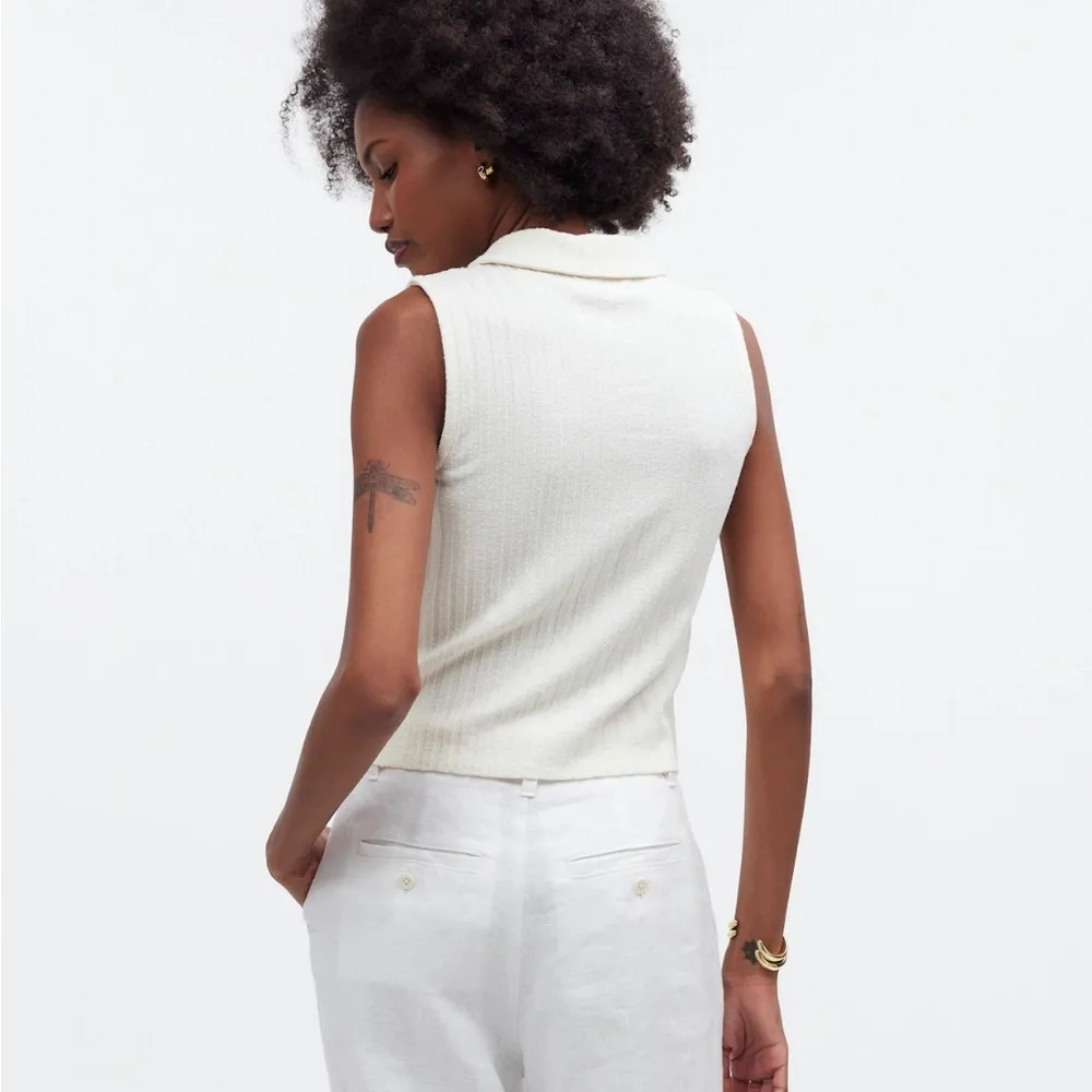 Madewell Mixed-Button Ribbed Polo Tank in Antique White Size Small NWT - Image 3