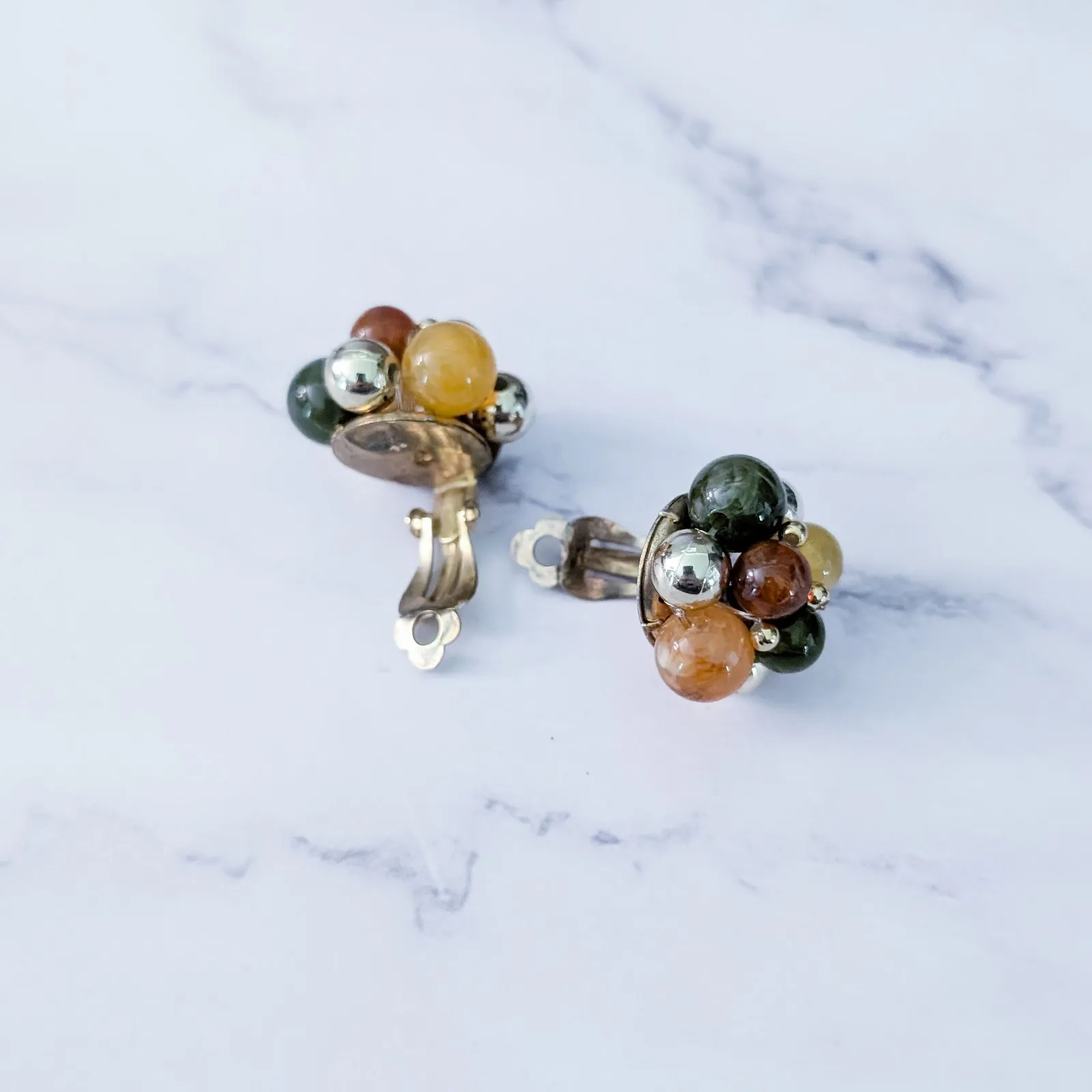 Vintage Clip On Earrings Large Fall Tones Cluster 1" Statement - Image 5