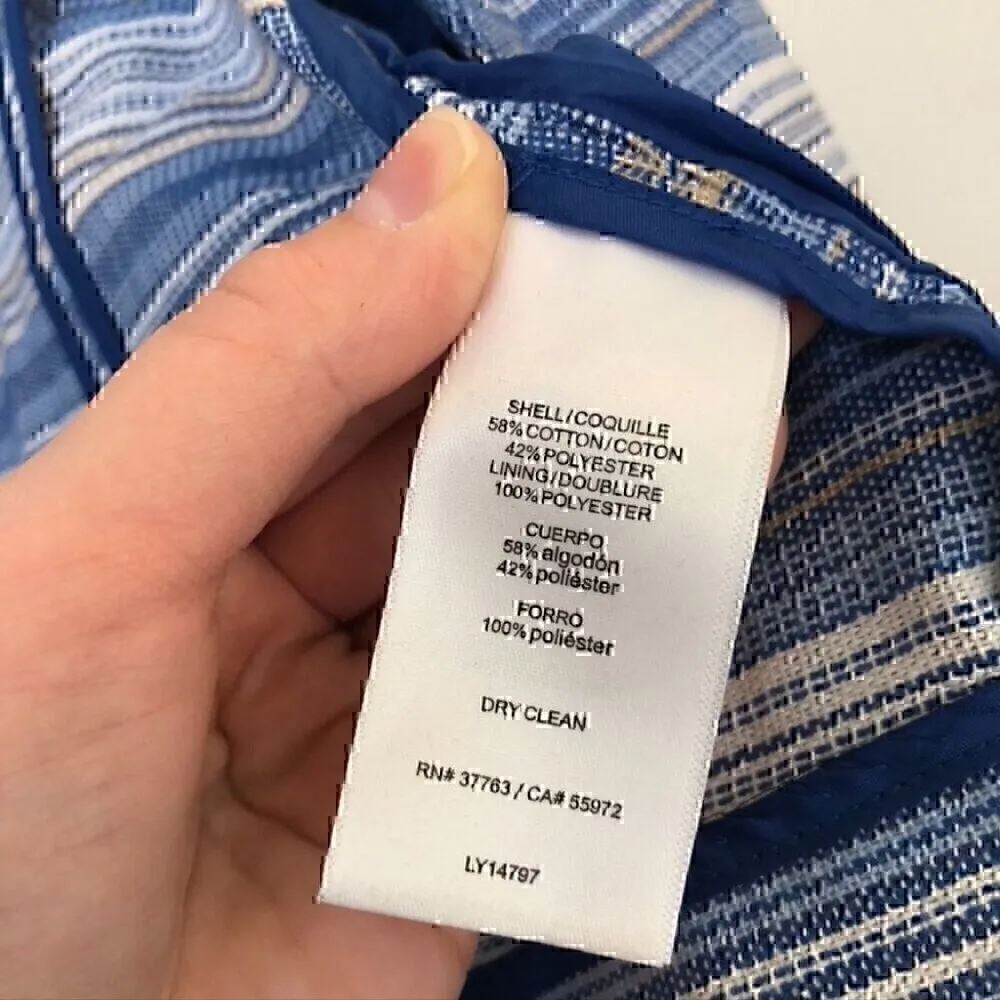 LAUNDRY BY SHELLI SEGAL Blue White Tan Striped Tweed Open Front Blazer Jacket 14 - Image 8