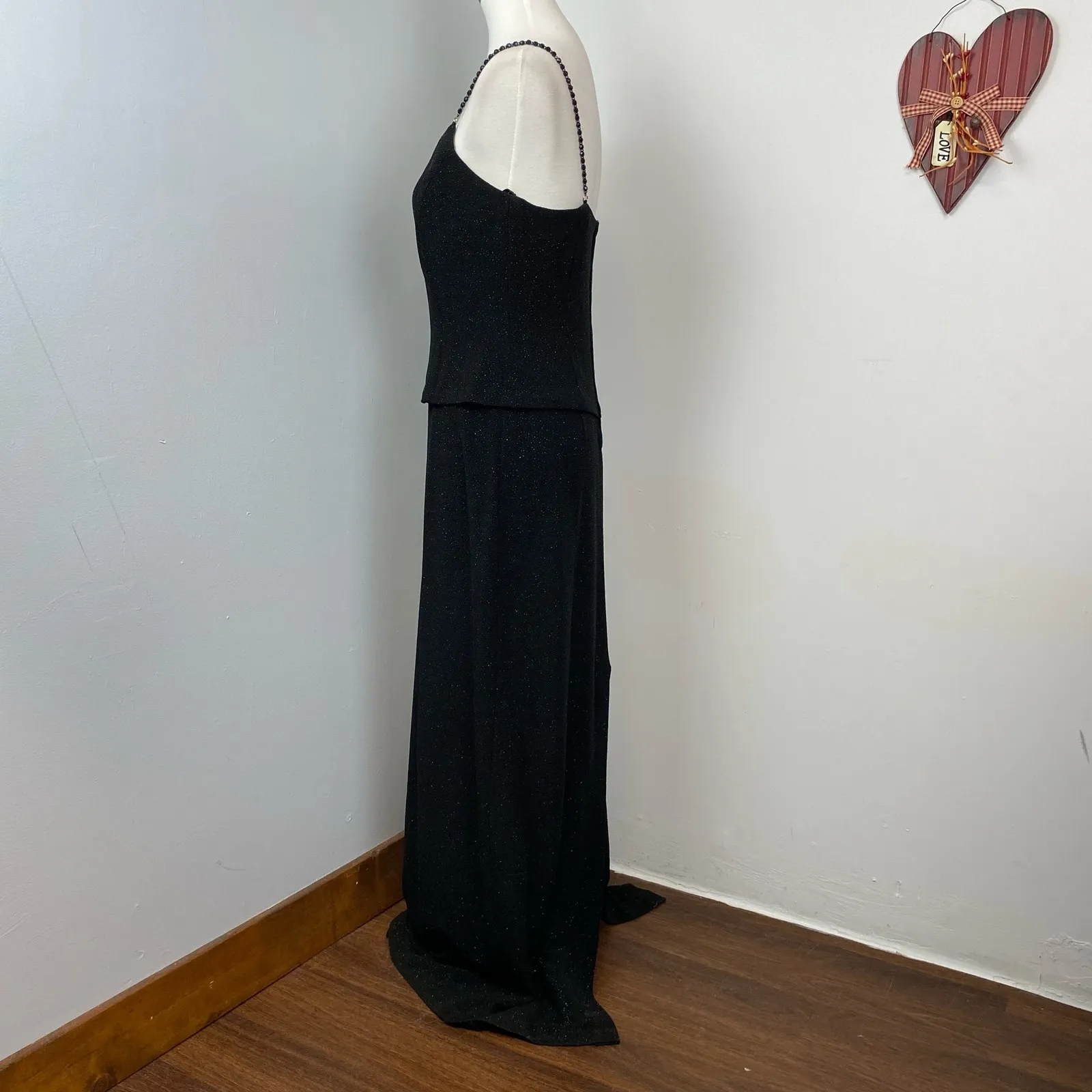 Betsy & Adam Black Sparkling Bead Strap Evening Maxi Dress 12P Wedding Formal - Image 8