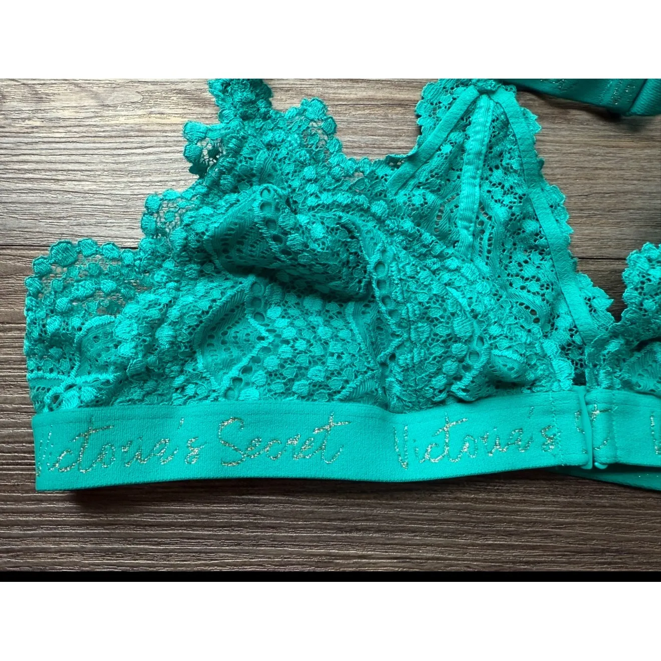 Victoria's Secret‎ Lace Bralette Front Closure Teal Green Bra Size L - Image 3
