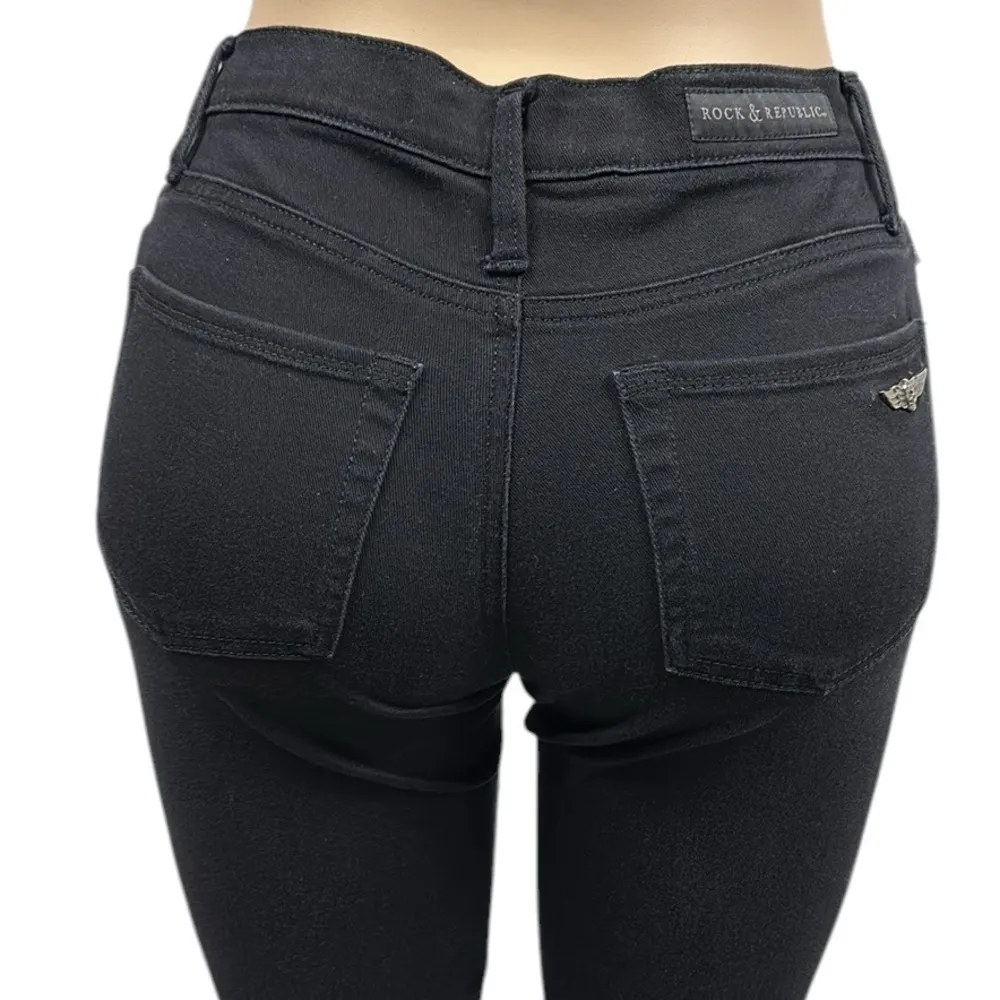 Rock & Republic Kendall Black Mid Rise Cropped Stretch Denim Jeans Womens 2 - Image 4